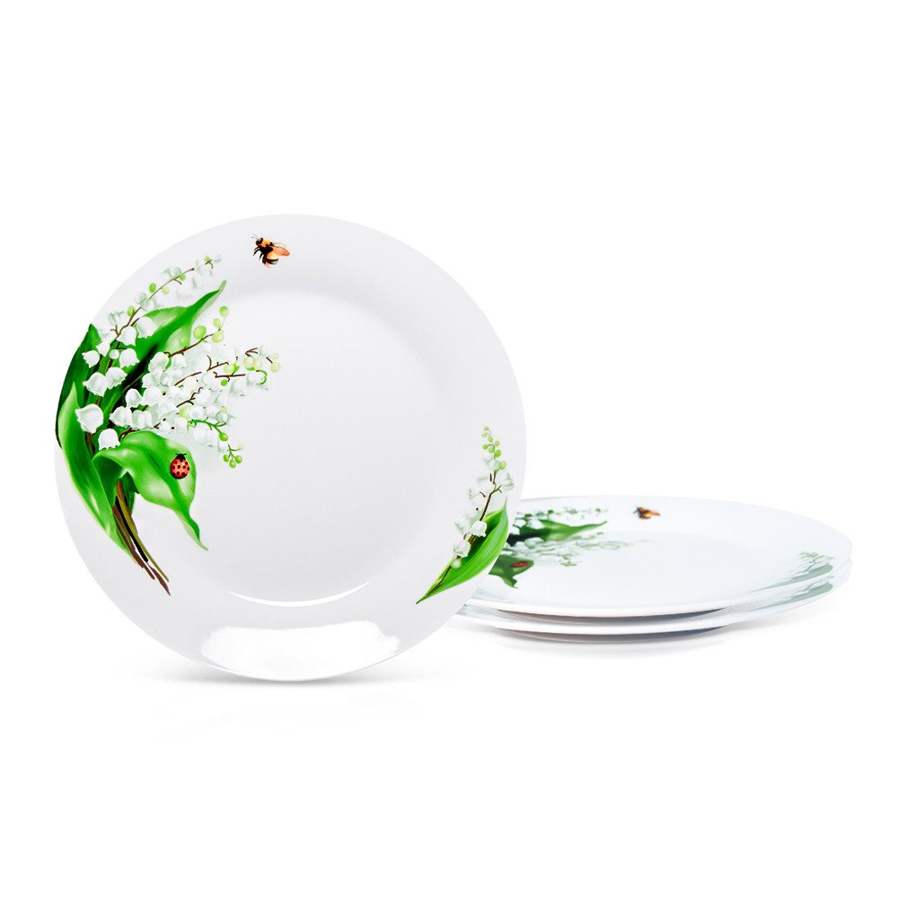 Teller Set 3-tlg. Ø 24 cm Maiglöckchen Porzellan weiß grün für Hauptgericht