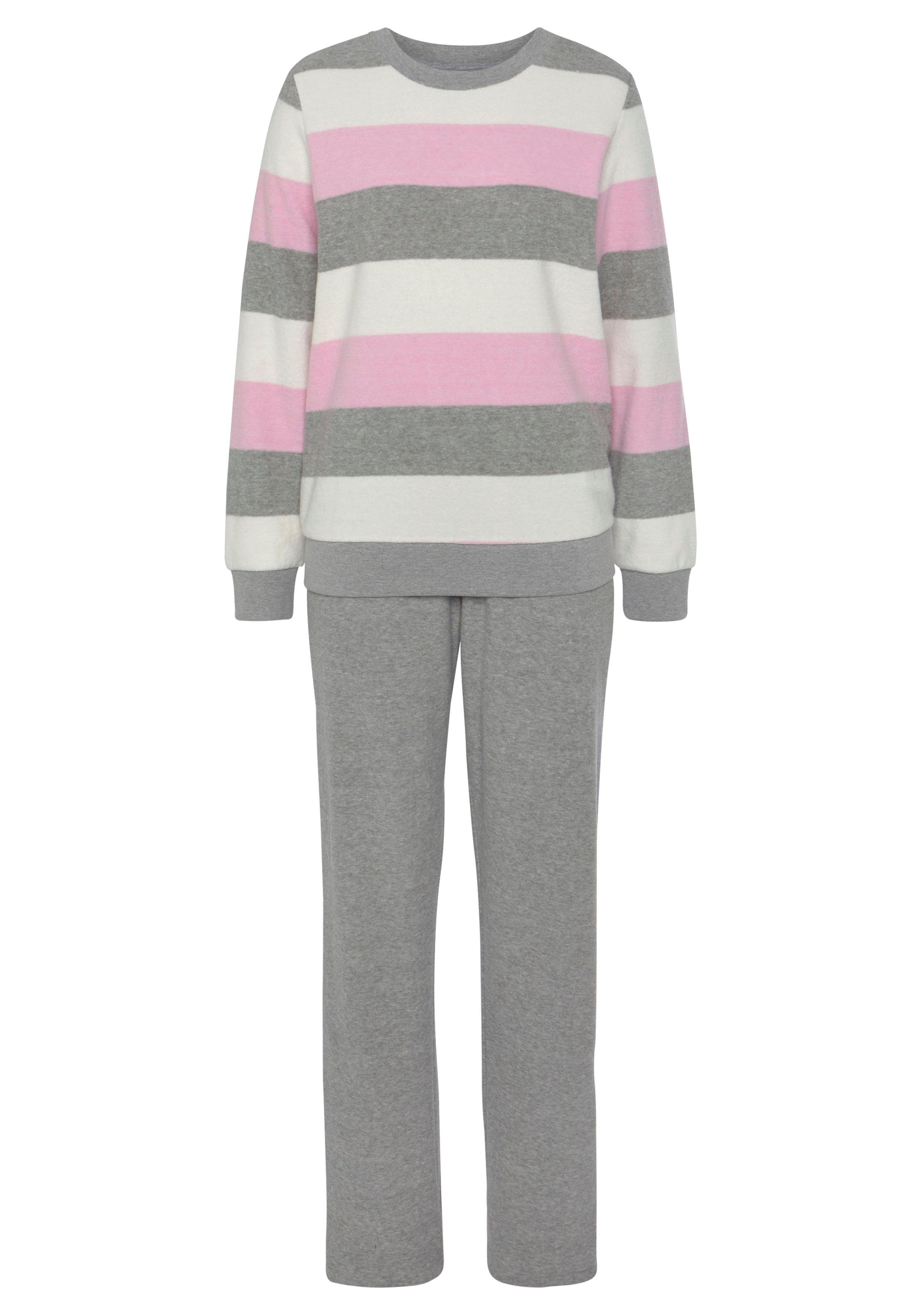 grau-rosa Pyjama mit Colorblock weichem Frottée Dreams (2 Vivance Streifen aus und tlg)