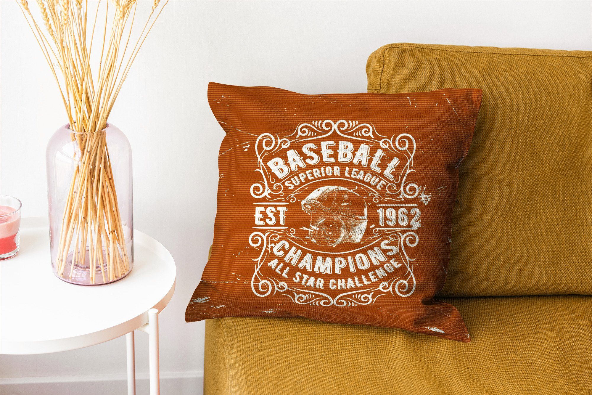 Baseball Zierkissen Deko, - Sofakissen Schlafzimmer, Wohzimmer, Füllung - MuchoWow Jahrgang für Braun, mit Dekokissen