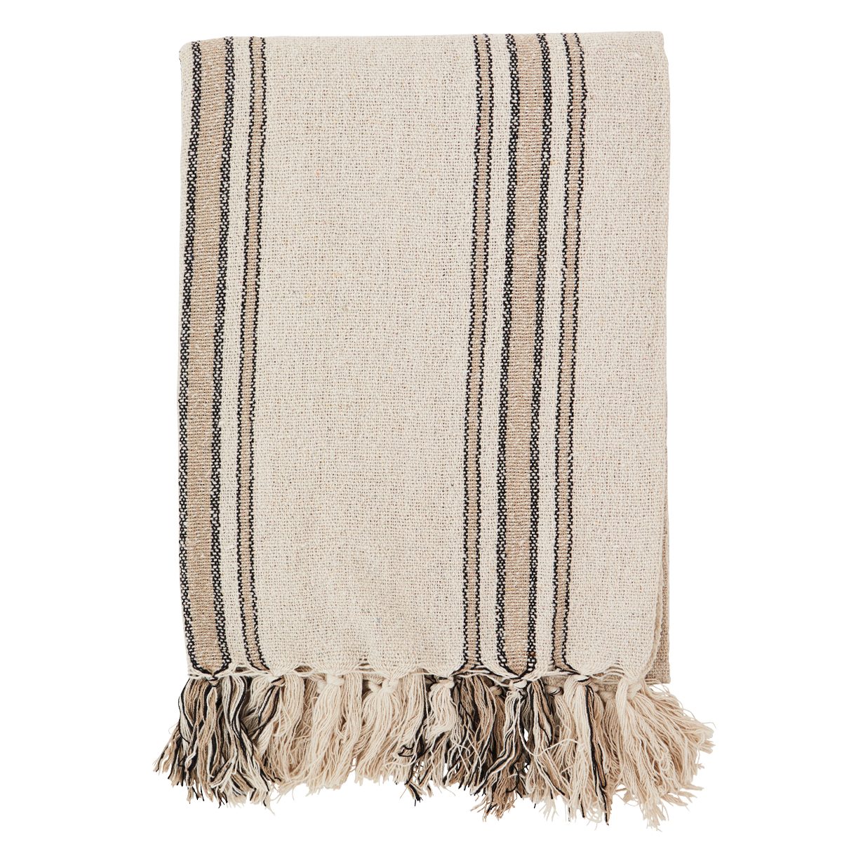Wohndecke Madam Stoltz, Plaid recycling cotton, Tagesdecke, Sofa Couch Überwurf, 125 x150 cm natur-beige SECONDLOVE