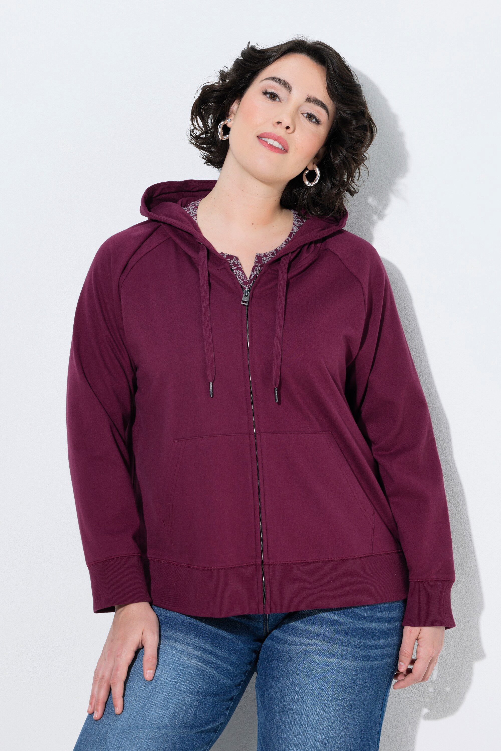 Ulla Popken Sweatjacke Sweatjacke Kapuze Kängurutasche Langarm
