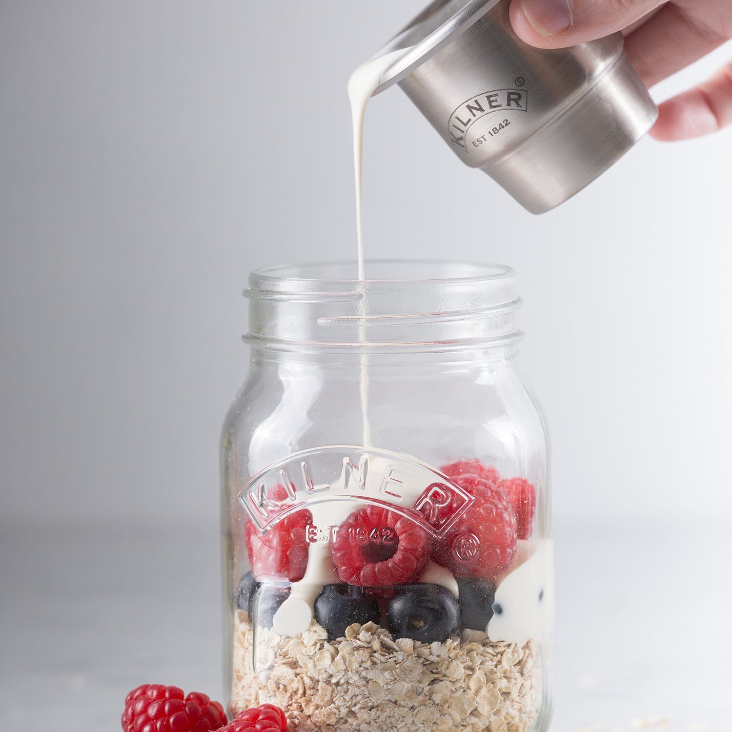 Jetzt auf Lager KILNER Vorratsglas Snack on the Go, Liter 1 1 Becher, (Set, x Inhalt x x Glas, 3-tlg., 1 Konservendeckel), Edelstahl, Vorratsglas, 0,5