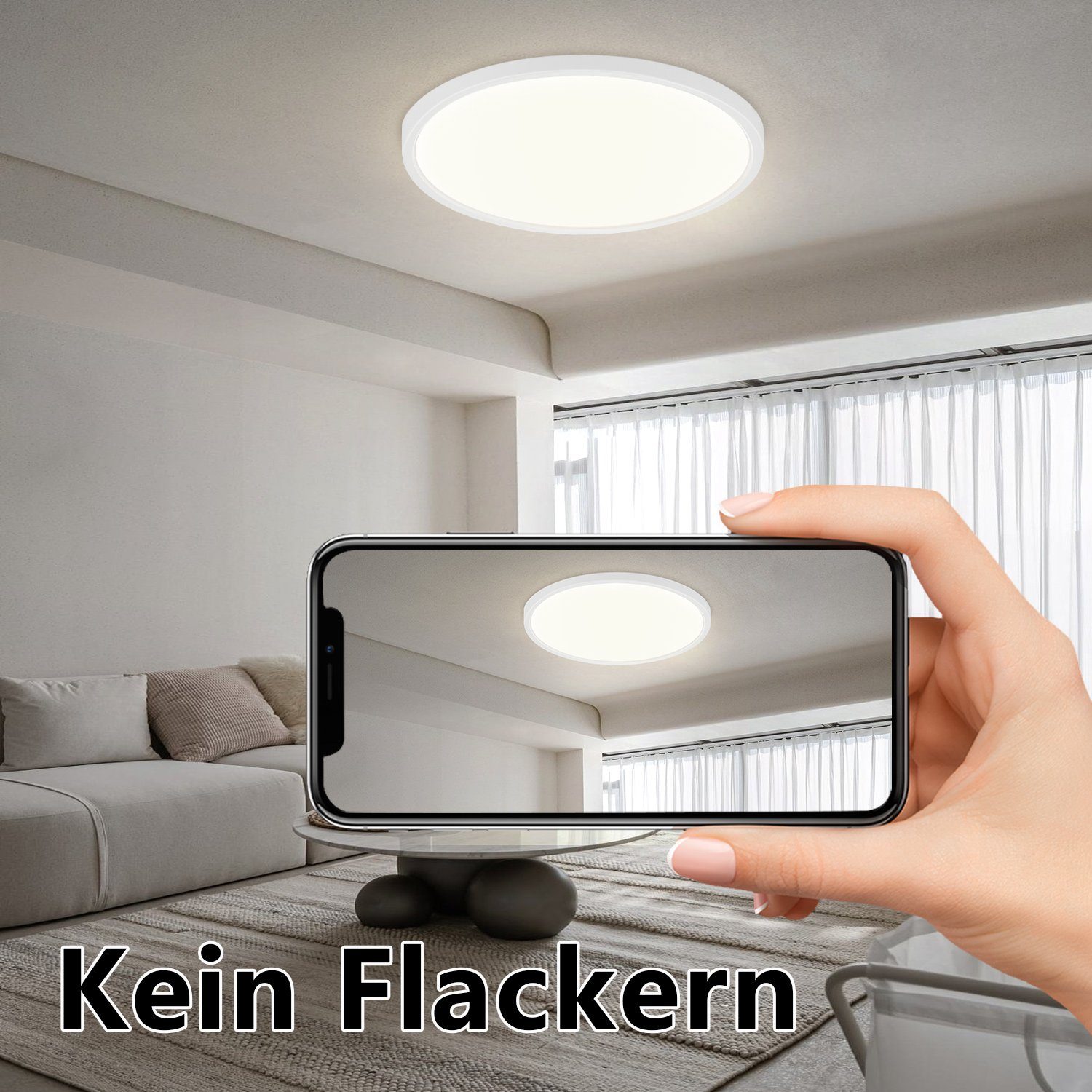 ZMH LED Deckenleuchte Flach - Neutralweiß Schlafzimmer Ø30cm LED Küchenlampe Badezimmerlampe 4000k, Küche fest integriert, Badezimmer Rund für Schlafzimmer