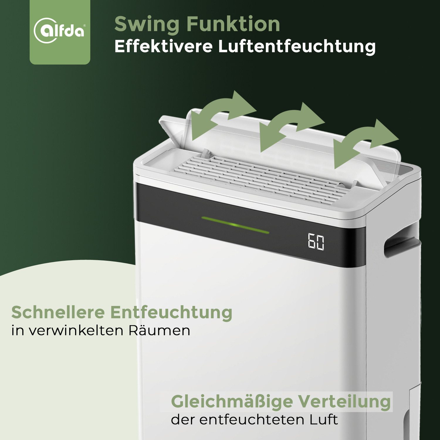 alfda Luftentfeuchter AEF2000W, für 100 m³ Räume, Entfeuchtung 20,00 l/Tag, Tank 5,50 l