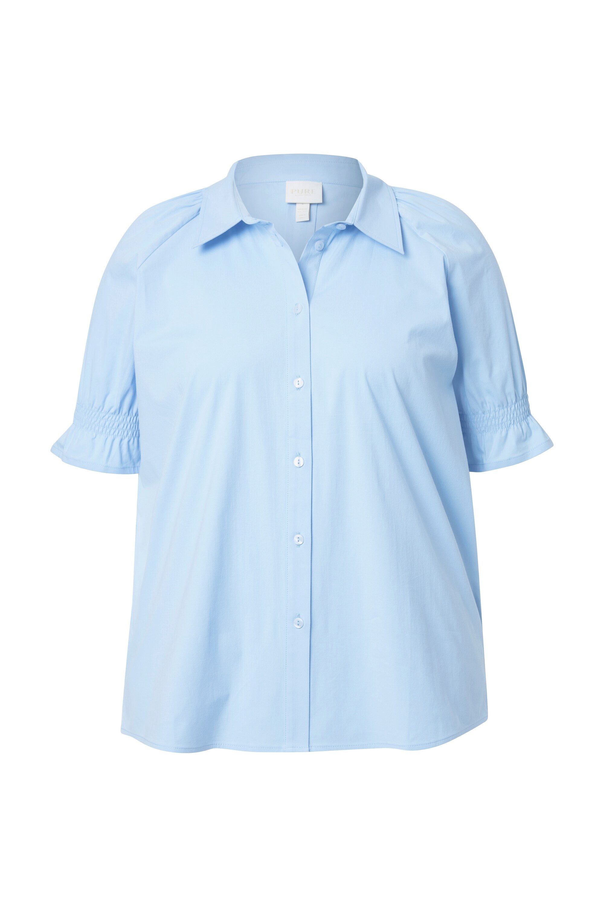 Ulla Popken Hemdbluse Shirtbluse Smokdetails Hemdkragen Halbarm