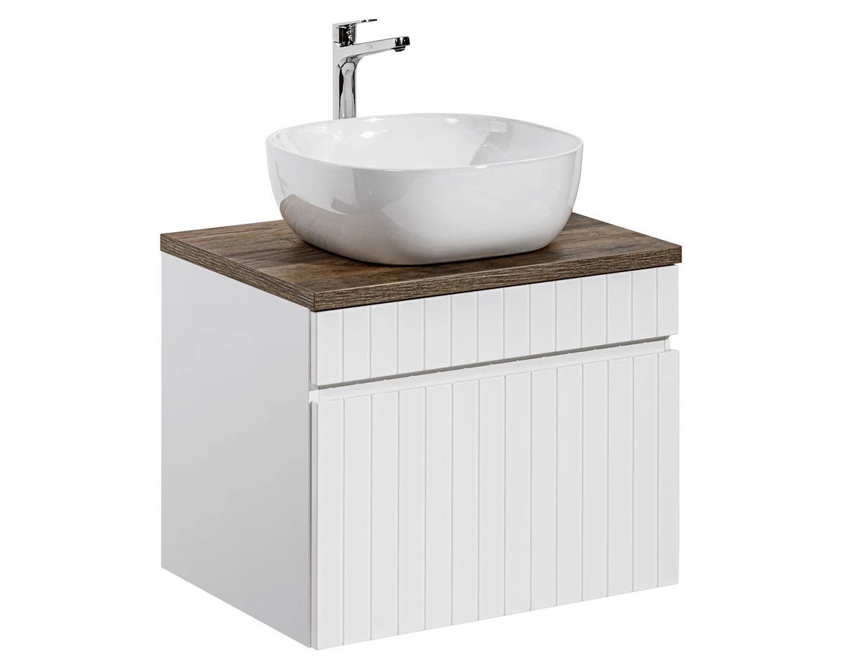 einfachgutemoebel Waschtisch-Set Badezimmer Waschplatz VITTAVLA 60cm, Aufsatzbecken weiß, matt-weiß, (Badmöbel Set, 1-St., Waschtisch Unterschrank)
