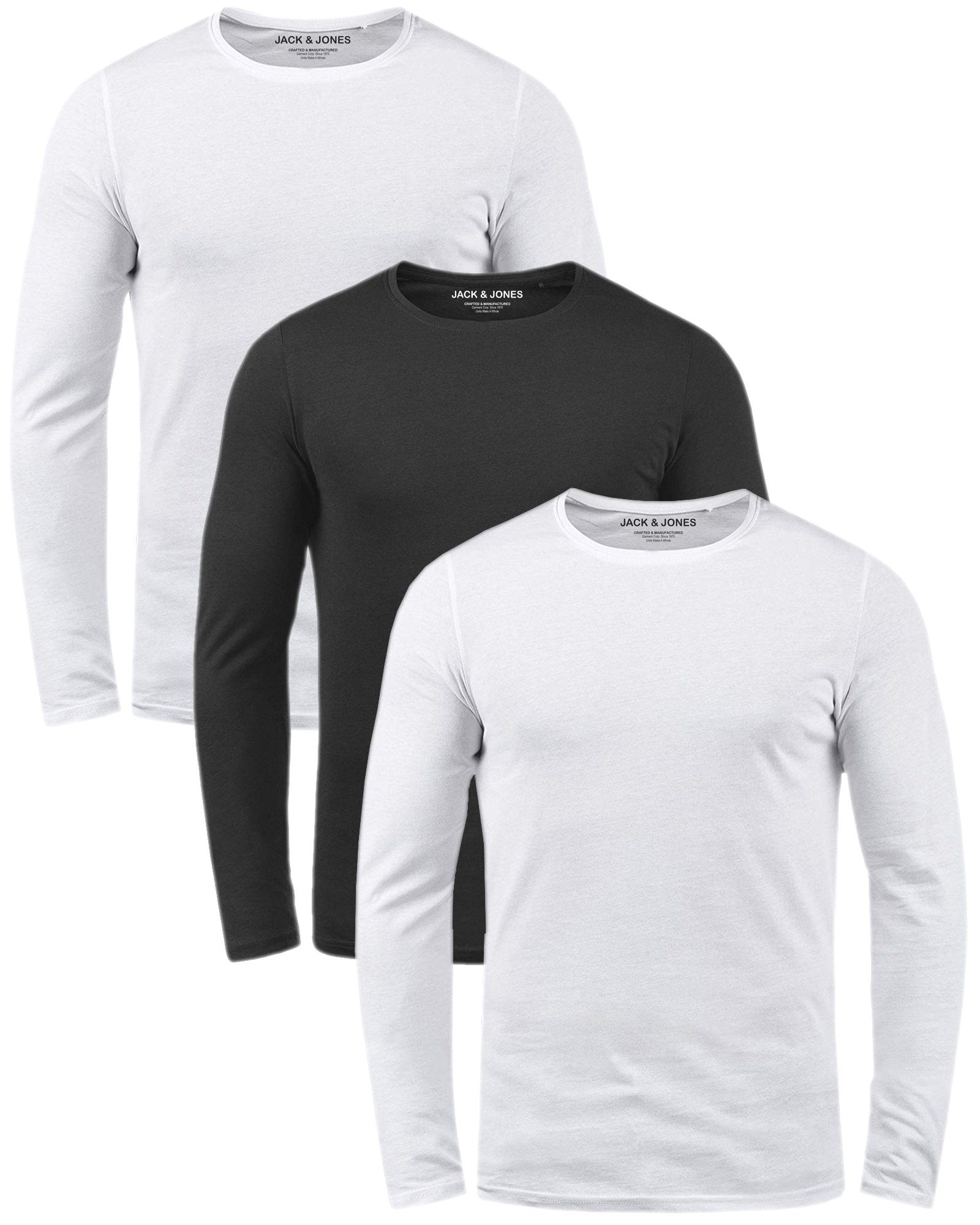 mit Langarmshirt 3er Basic Rundhalsauschnitt Mix Jones Pack & Shirt (3er-Pack) Jack 11