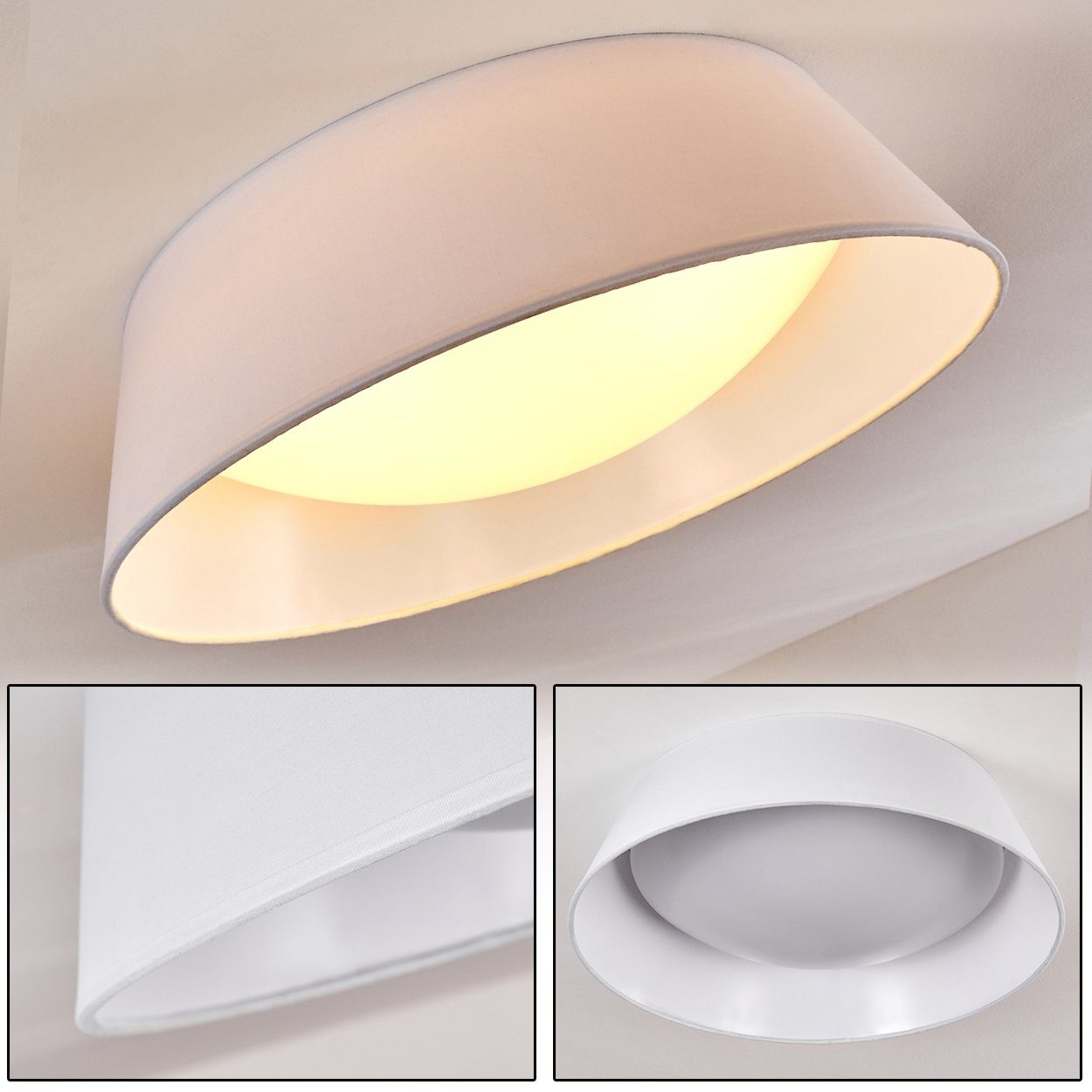 hofstein Deckenleuchte LED Design Wohn Beleuchtung Zimmer Schlaf Stoff weiß Decken Lampen