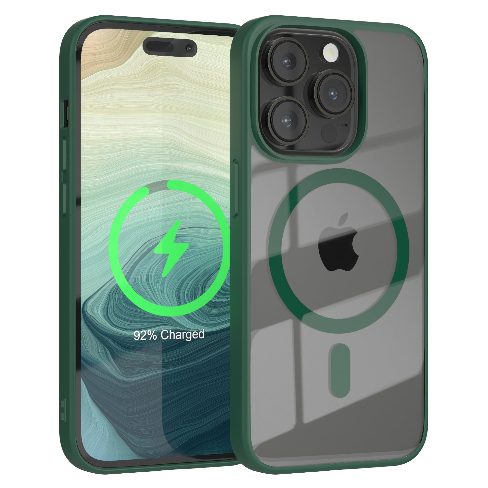 EAZY CASE Handyhülle Transparente Hülle mit MagSafe für iPhone 14 Pro 6,1 Zoll, TPU Hülle, flexibel, Clear Case Silikonhülle anti-kratz Backcover Grün