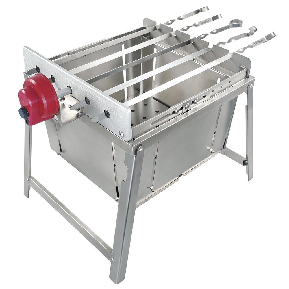 BEM Holzkohlegrill Rambo ToGo, Komplett-Set, H/B/L 30 x 44 x 44 cm, mit Schaschlik-Grillaufsatz und zusammenklappbar