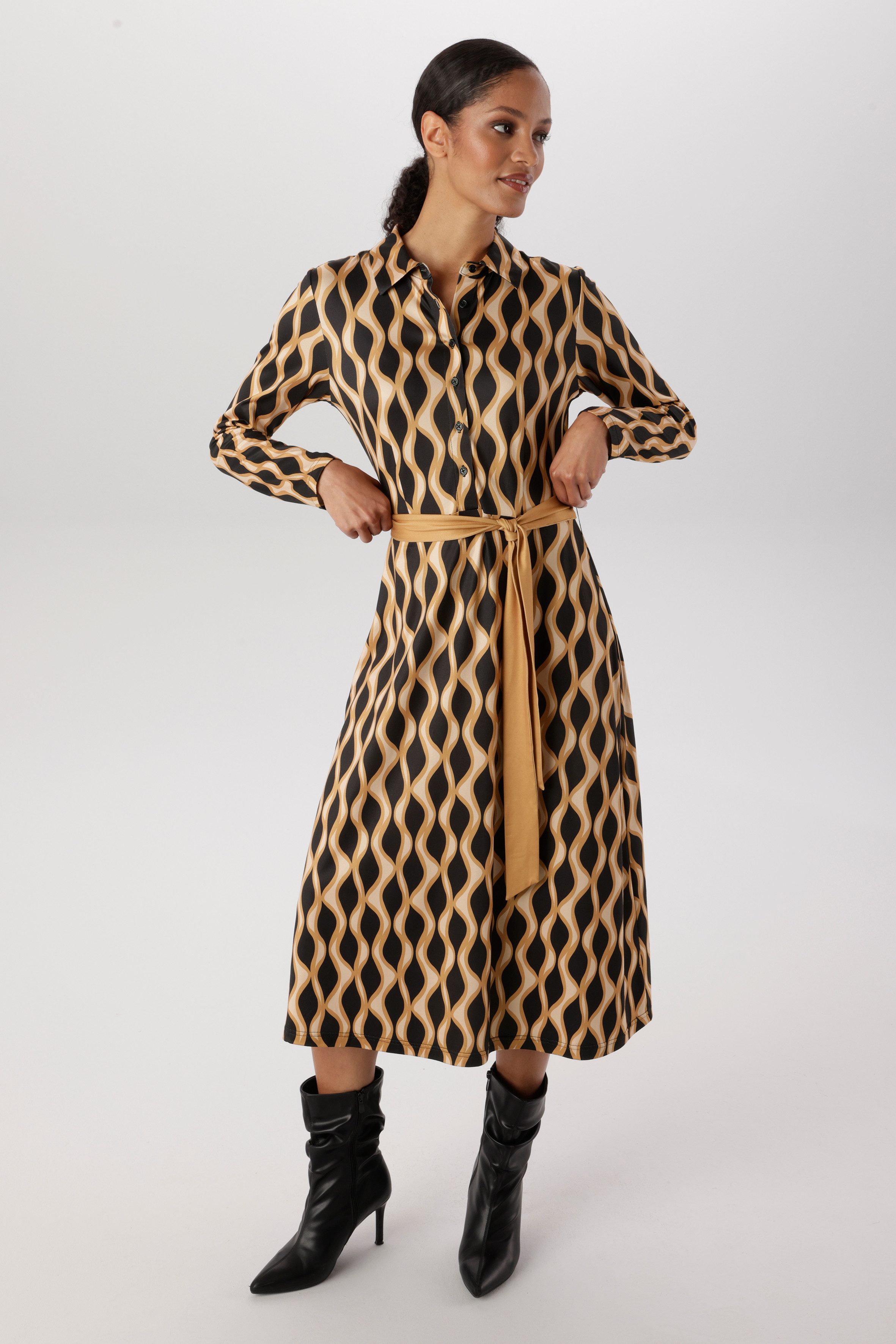 Aniston SELECTED Midikleid (2-tlg) mit Retromuster und abnehmbarem Bindeband - NEUE KOLLEKTION