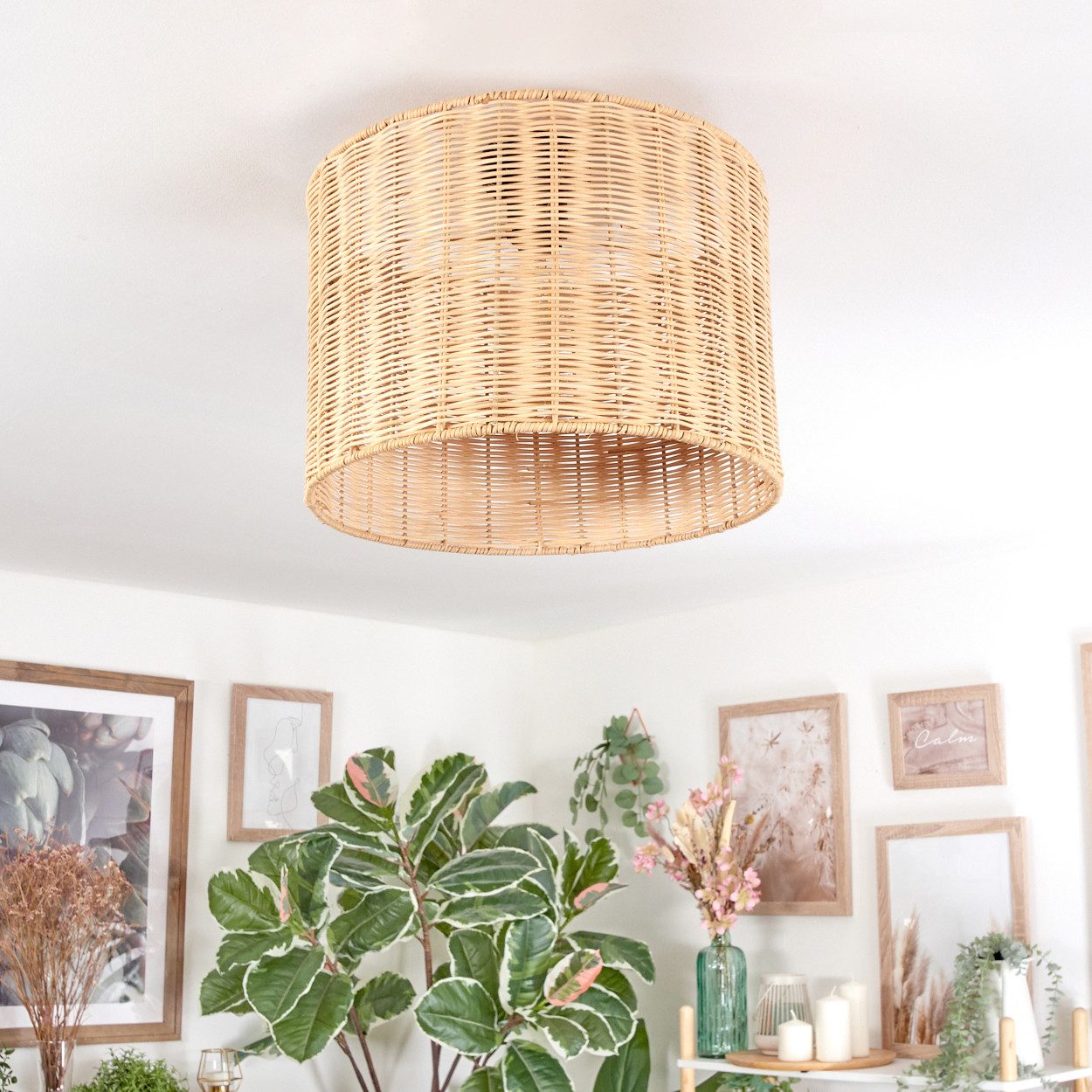 hofstein Deckenleuchte Deckenlampe aus Metall/Rattan in Schwarz/Naturfarben, Deckenleuchte im modernen Boho-Design (40 cm), E27 – Bild 2 von 5