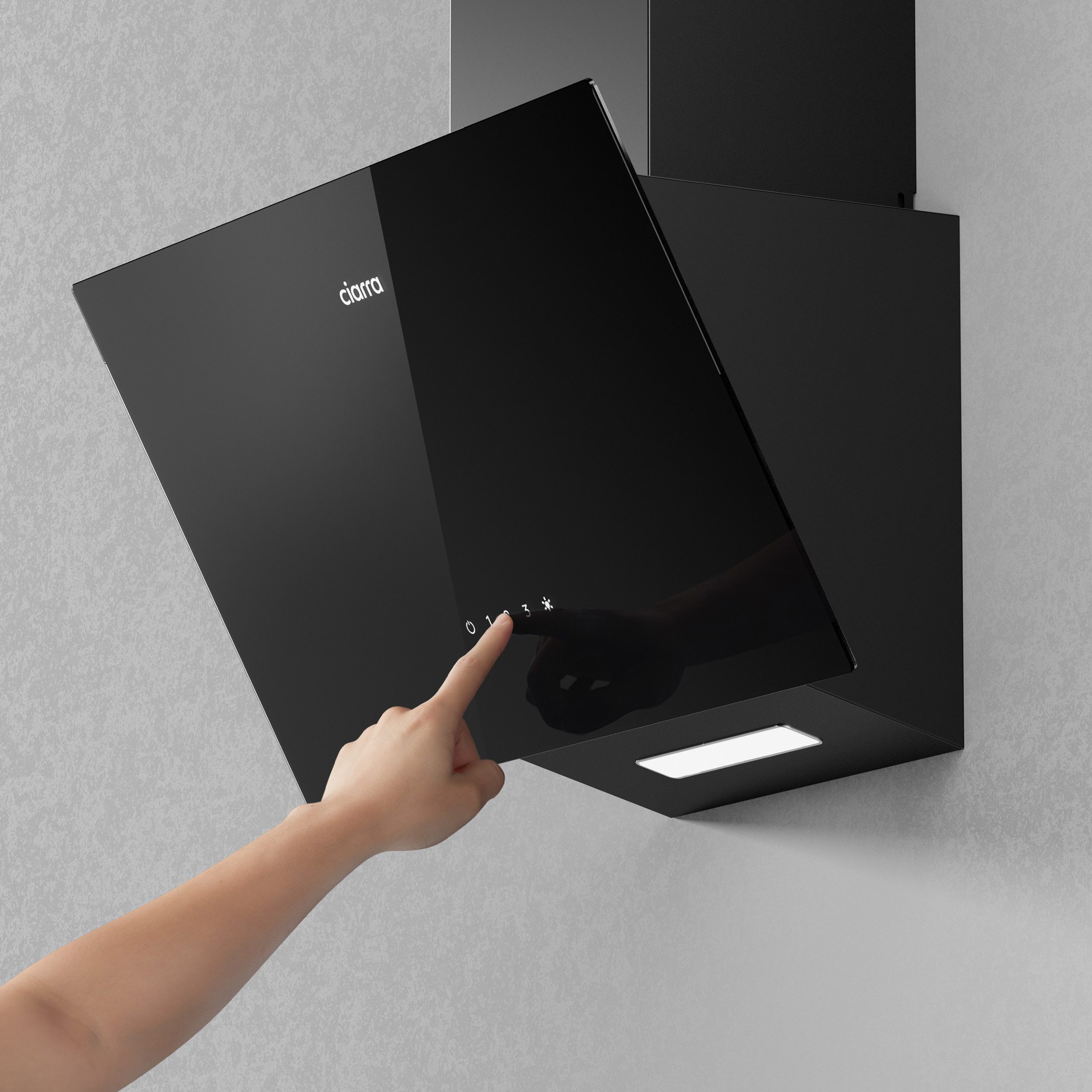 CIARRA Kopffreihaube 60cm Dunstabzugshaube A++ Umluft & Abluft SensorTouch Schwarz VM6750CB Schräghaube mit 362 m³/h Fettiltern & 2 Kohlefilter 3 Stufen & LED – Bild 4 von 5