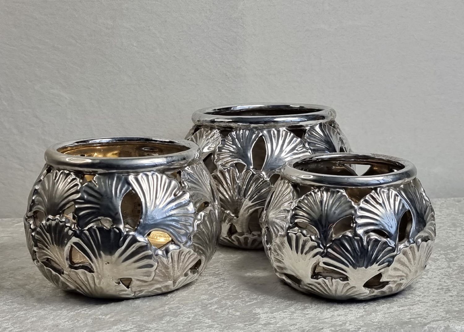 Windlicht Ginkgo und Teelichthalter aus Silber Windlicht Formano Vintage Handarbeit (1 traditioneller Gold formano Stück),