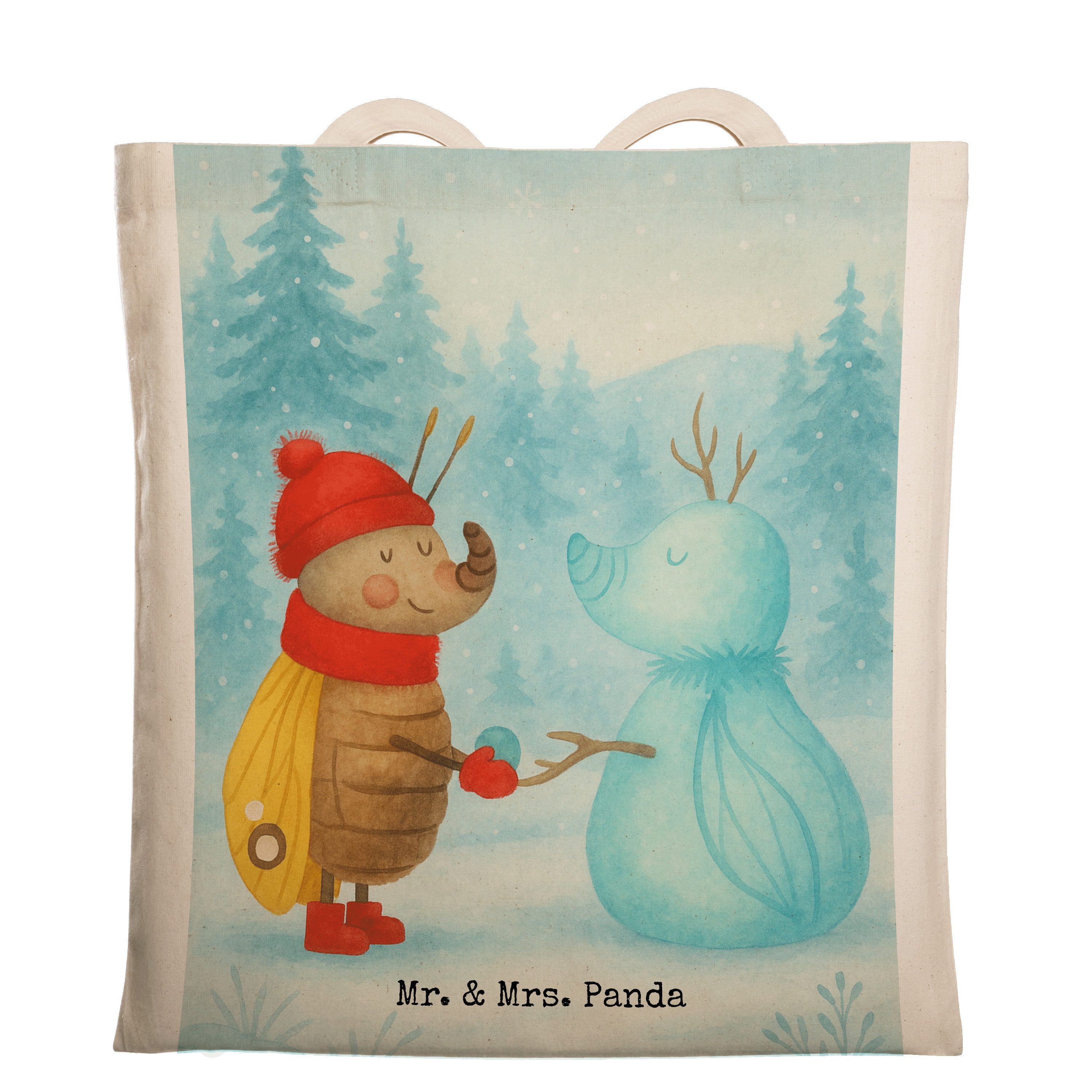 Tragetasche Nachtfalter Schneemann Design, Tote Bag, Weiß, Weihnachtsgruß, Tasche