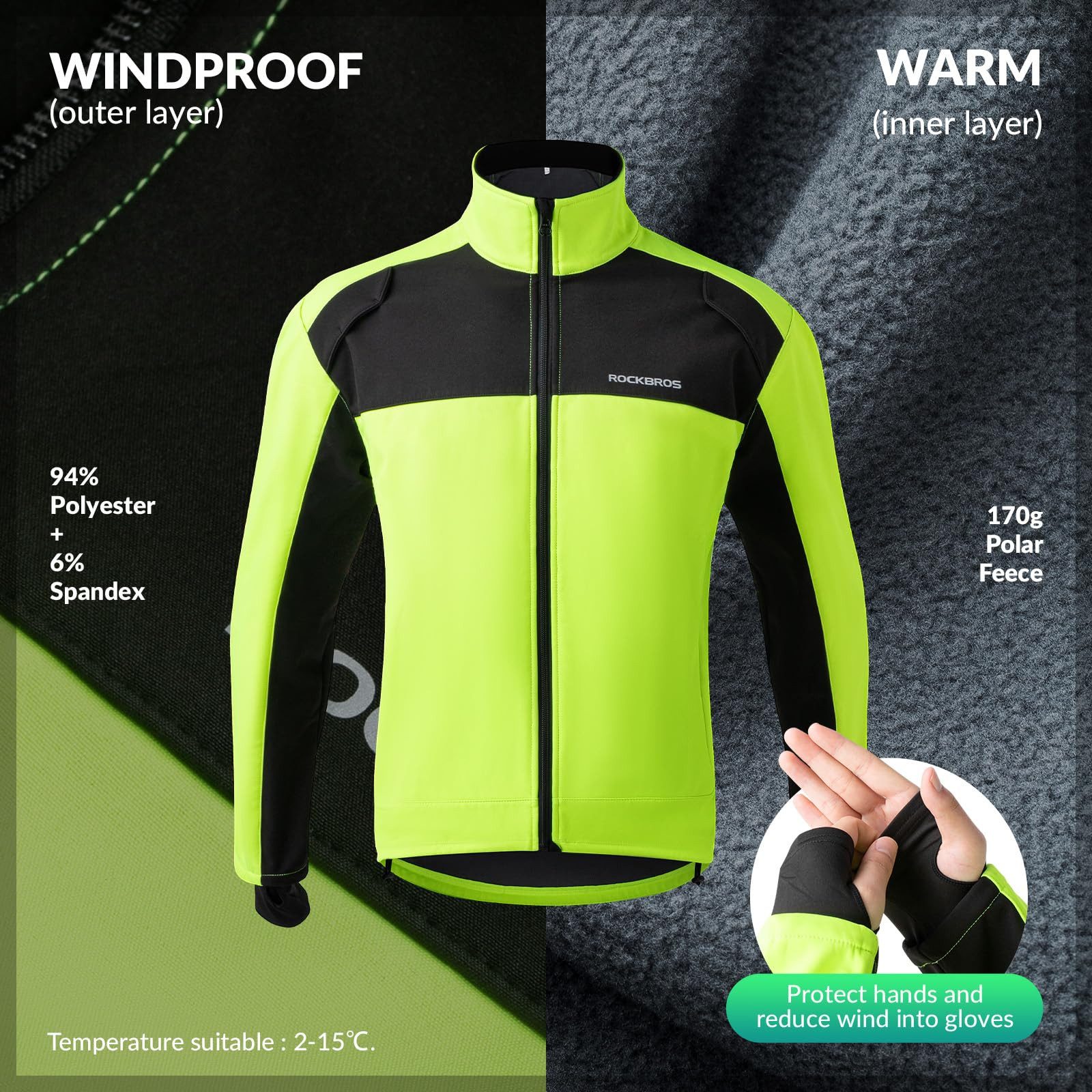 ROCKBROS Fahrradjacke Winter Thermo Fleece Fahrradbekleidung (für Outdoor-Aktivitäten wie Radfahren, Klettern, Wandern) Hohe Sichtbarkeit & Winddicht Softshelljacke