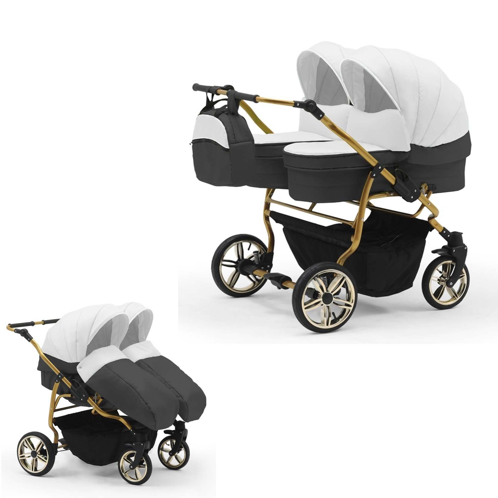 2 - 33 in 10 - Lux 1 in Teile Duet babies-on-wheels Farben Weiß-Dunkelgrau Zwillingswagen Zwillingskinderwagen