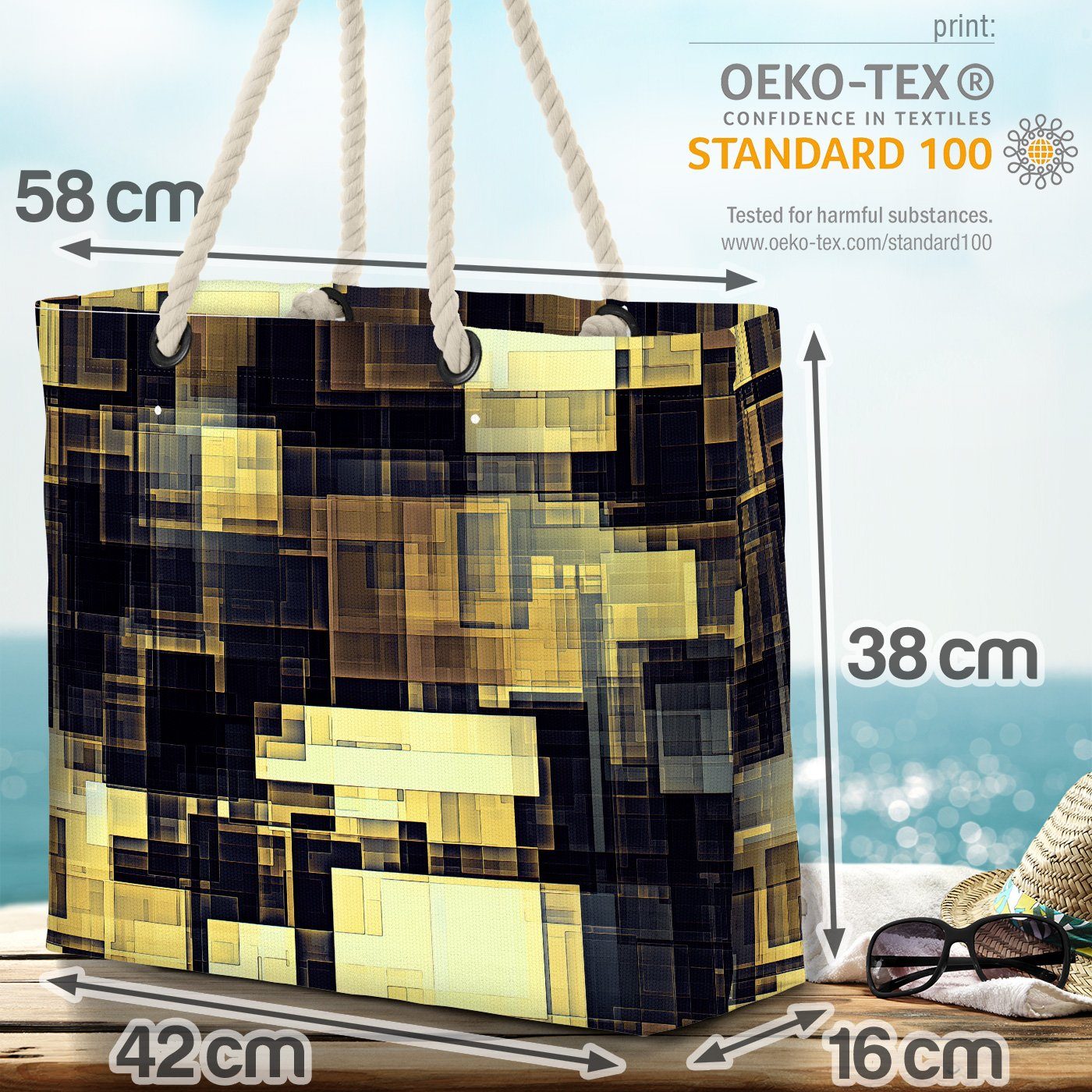 Gold geometrisch (1-tlg), Lichter Strandtasche Datenstrom Technik Kabel Beach Weltraum Science Bag VOID