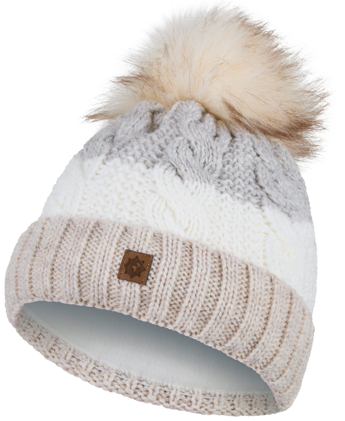compagno Bommelmütze (1-St) Bommelmütze Wintermütze gestreift Damen Fleecefutter Beanie