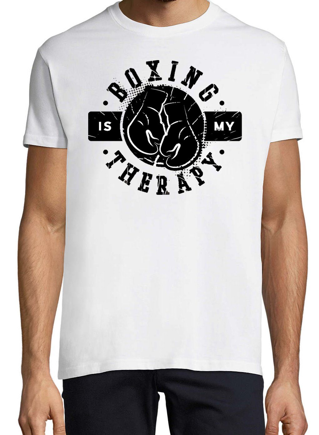 Herren Weiß Boxen Youth Is mit Designz trendigem Shirt Frontprint My Therapie T-Shirt