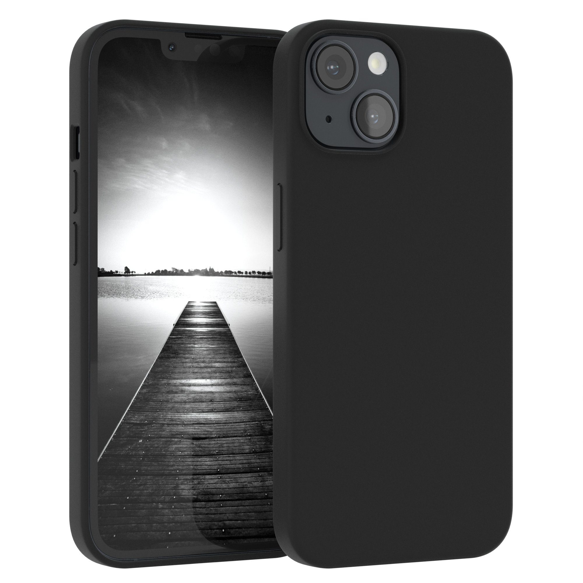 EAZY CASE Handyhülle Premium Silikon Case für Apple iPhone 14 6,1 Zoll, Hülle mit Kameraschutz Bumper Silikonhülle stoßfest Slimcover Schwarz