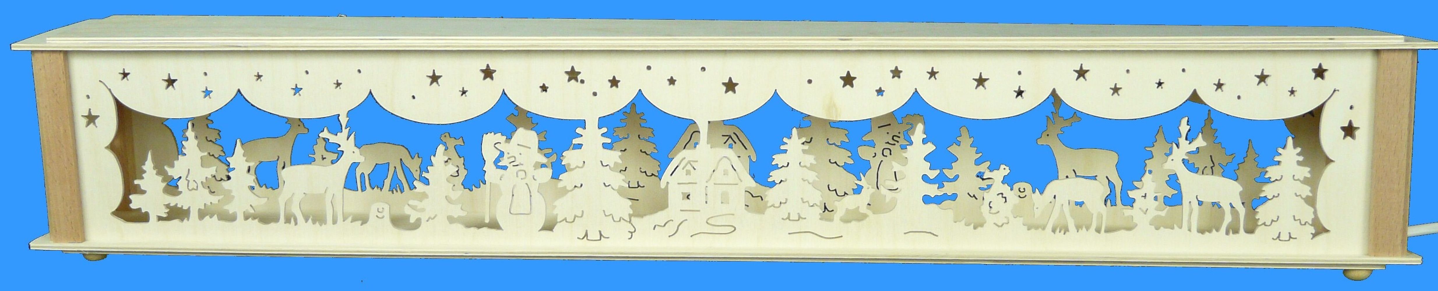Schwibbogen-Fensterbank Schwibbogenerhöhung mit Schneemann Waldtiere und Beleuchtung BxHxT