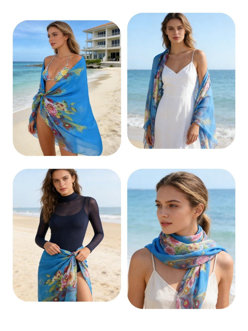 nsihing Sarong Damen Boho Strand-Sarong –Leichter Wickelrock mit floralem Muster, Strandkleid tragbar Bikini Cover-up Tuch für den Strand Wrap Überwurf – Bild 5 von 5