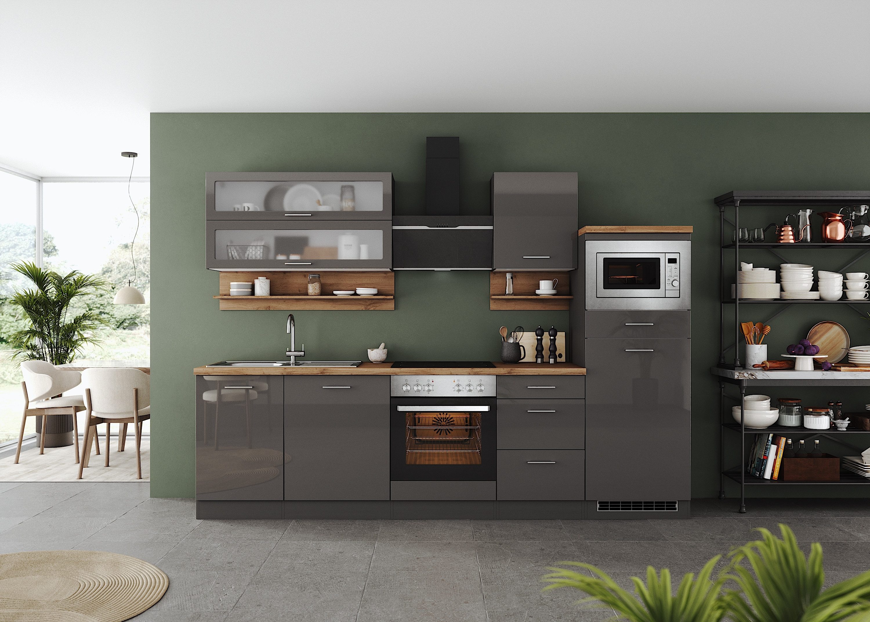 KOCHSTATION Küchenzeile KS-Milan, 280 cm breit, robuste Metallauszüge, viel Stauraum – Bild 3 von 5