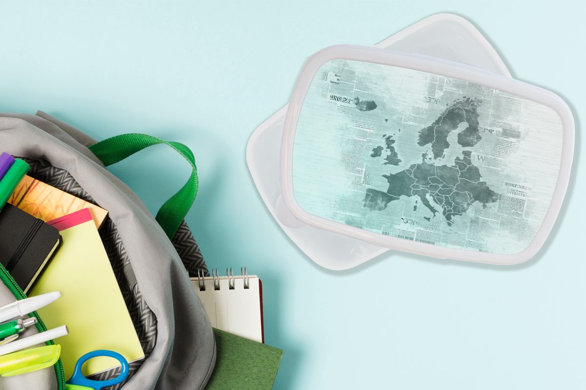MuchoWow Blau, - Karte für Erwachsene, weiß Europa für von (2-tlg), - Zeitung Jungs Lunchbox Brotdose, und und Mädchen Kunststoff, Brotbox Kinder