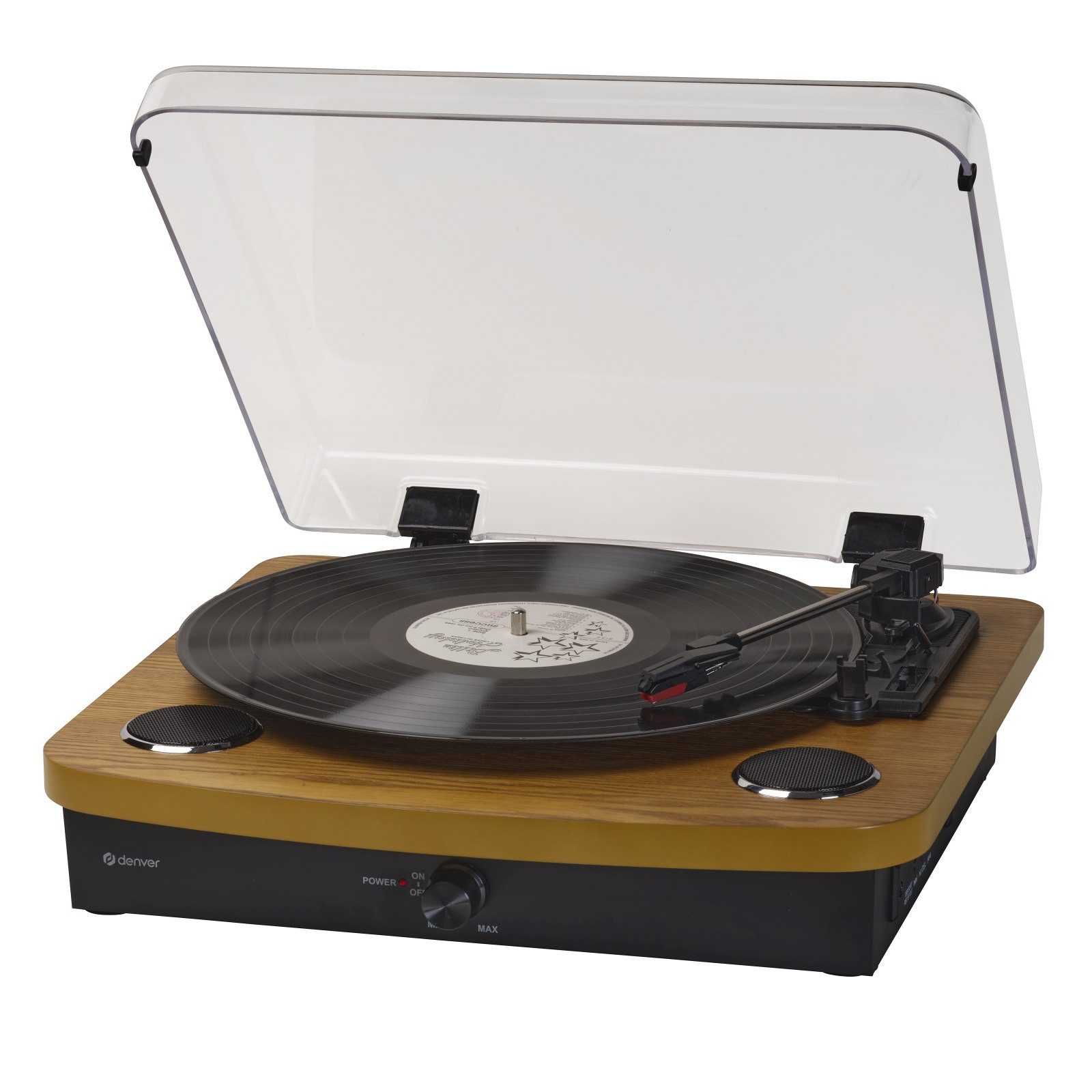 Denver VPL-230 Plattenspieler Bluetooth-Senden & -Empfang, USB & Lautsprecher Multifunktionsspieler (Riemen, Retro Vinyl, USB/SD MP3 Aufnahme, integrierte Lautsprecher, Dual BT)