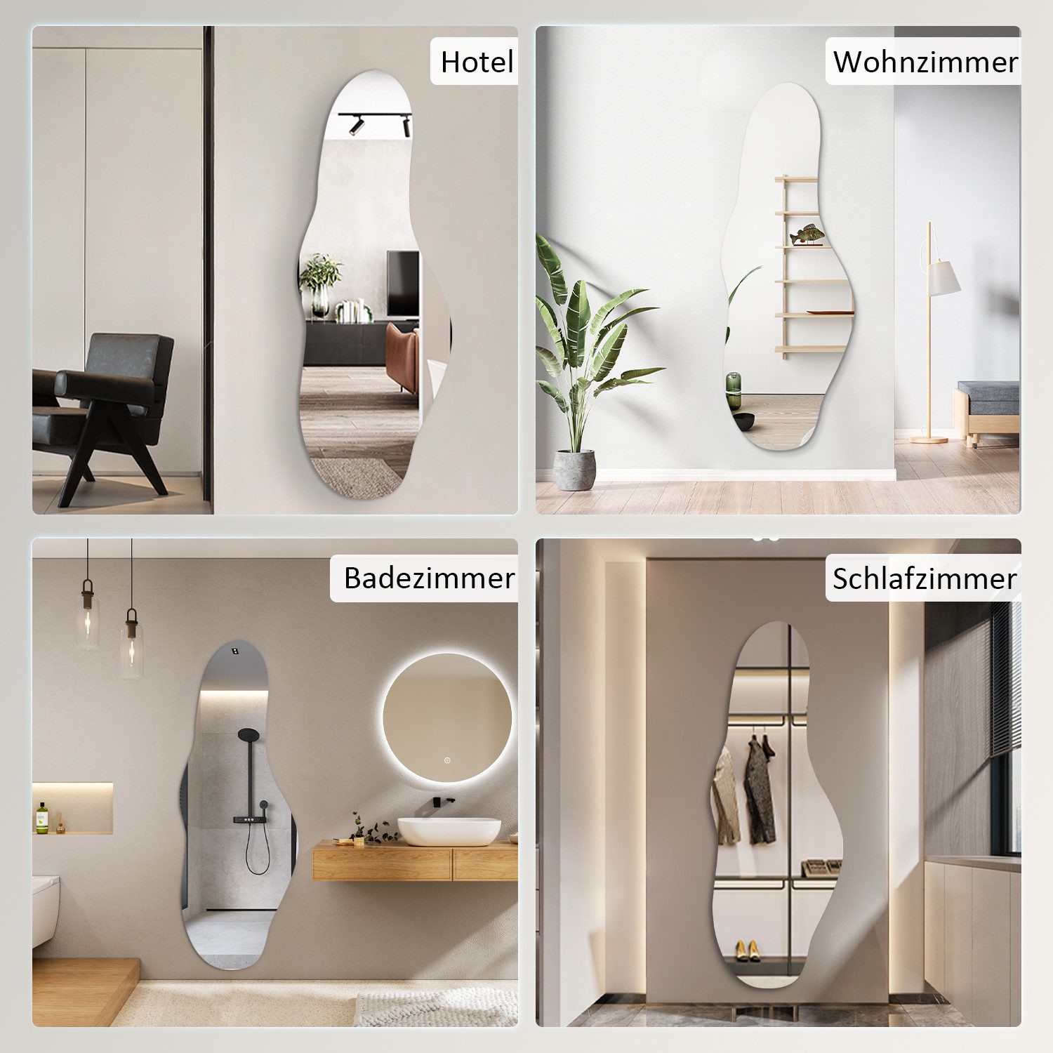 Boromal Spiegel gross Wandspiegel asymmetrisch rahmenlos für Wohnzimmer Schlafzimmer (Modern Ganzkörperspiegel Flurspiegel, 165x60cm), 5mm Kupfer- und bleifreier Spiegel mit Splitterschutzfolie