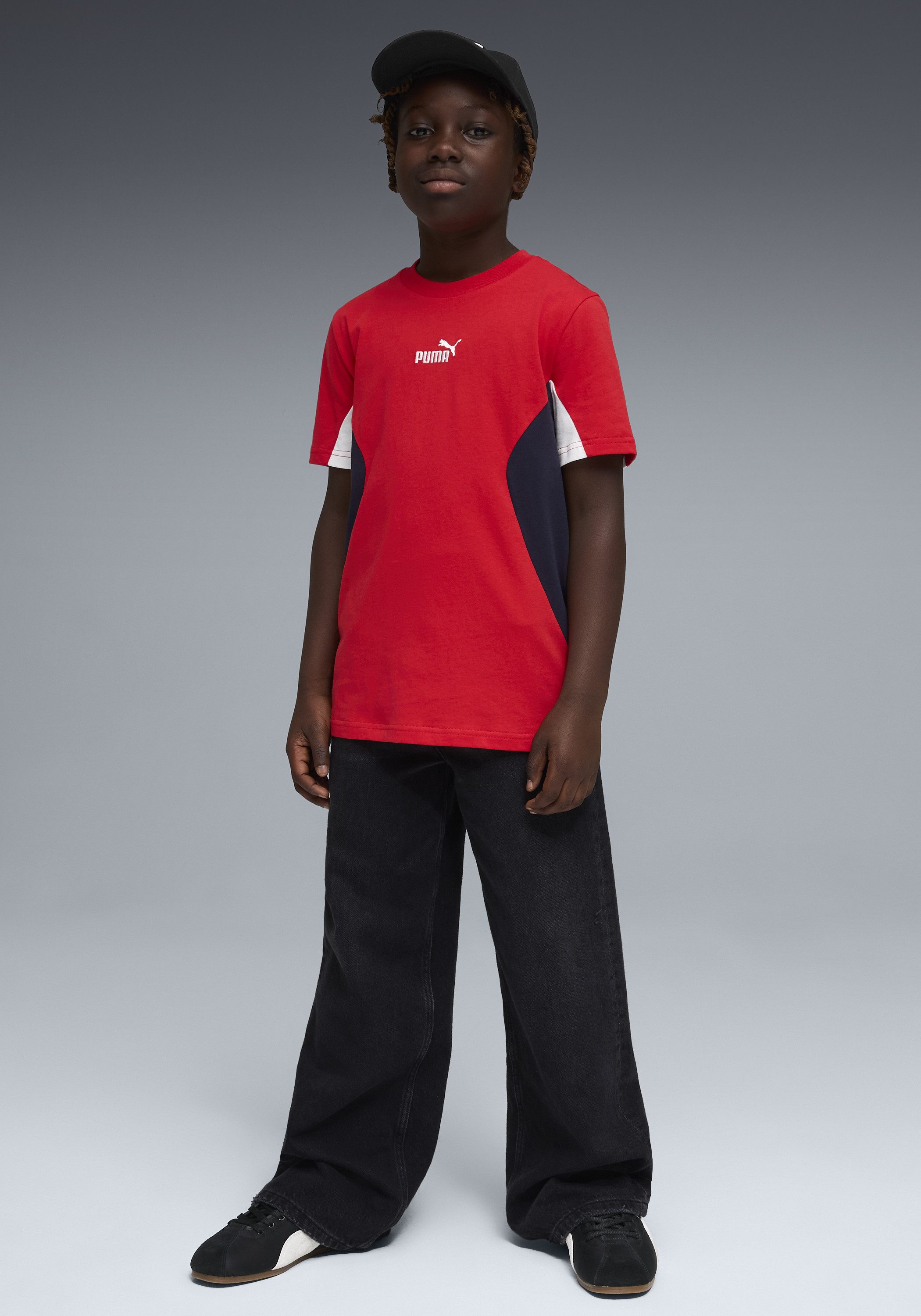 PUMA T-Shirt ESS BLOCK TEE B Kurzarm, Rundhalsausschnitt, ohne Kapuze