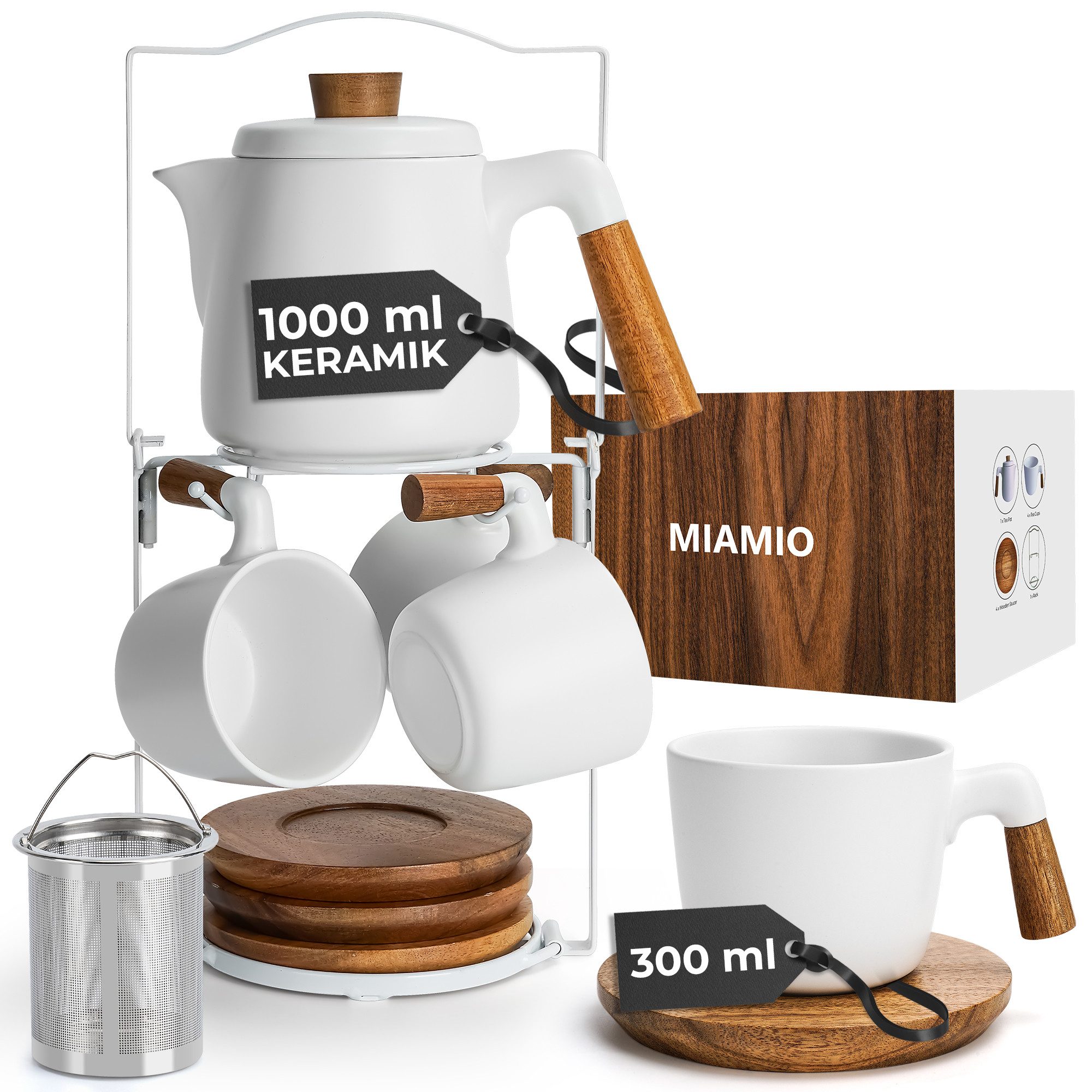 MiaMio Teeservice Teekannen-Set mit Gestell, weiß, Keramik