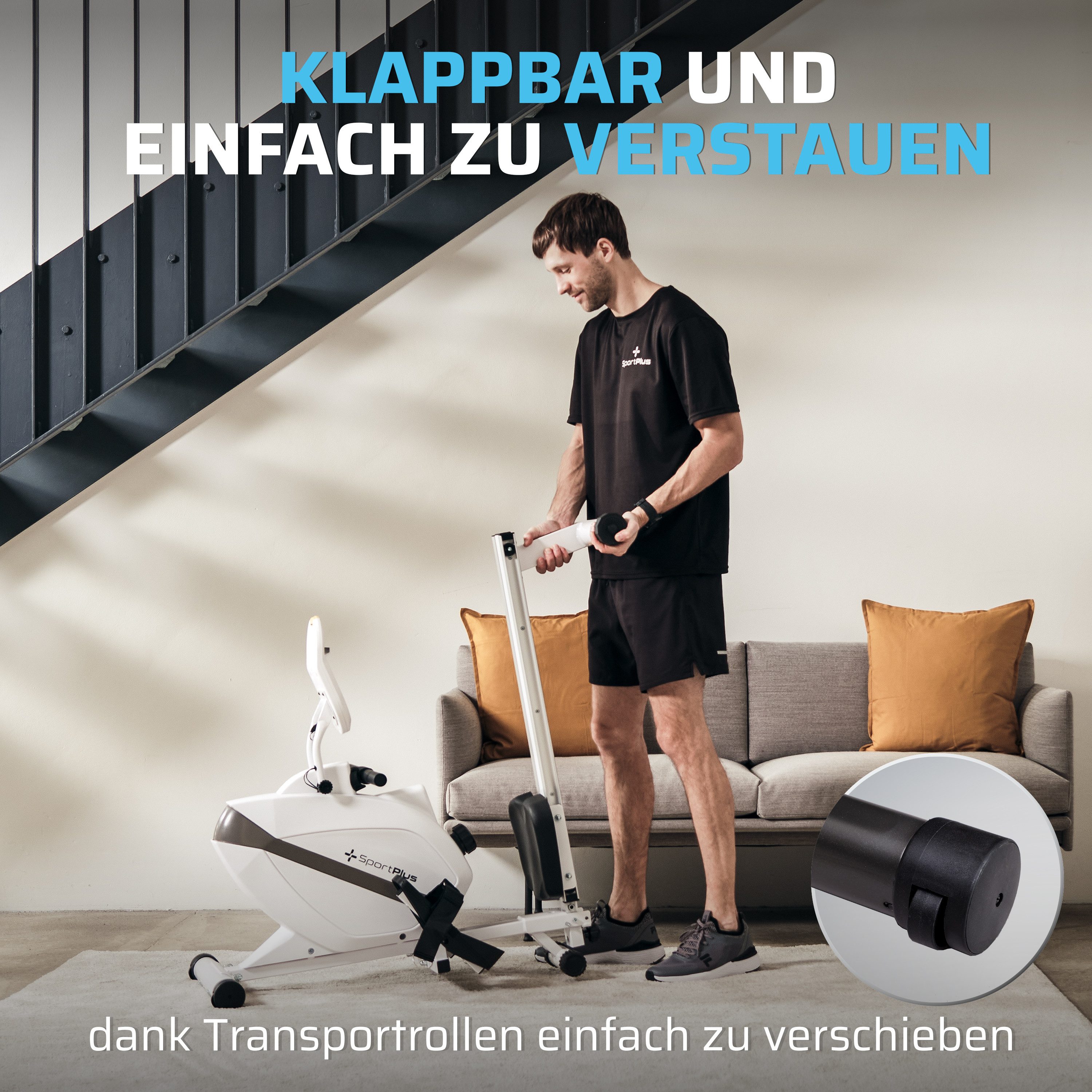 SportPlus Rudergerät SP-MR-1200-W-iE, App Kompatibilität, klappbar, Magnetbremssystem, 8 Widerstandsstufen