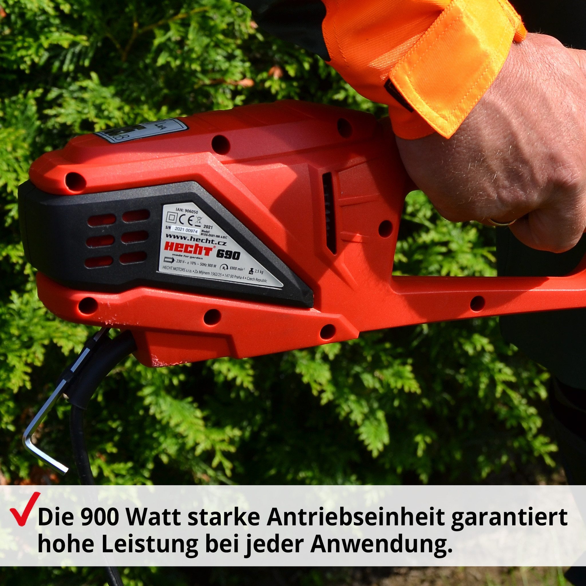 Hecht Elektro-Motorsense 3in1 Heckenschere Hochentaster Rasentrimmer, 900W, 36 cm Arbeitsbreite Faden, inklusive Tragegurt, 6900 U/min