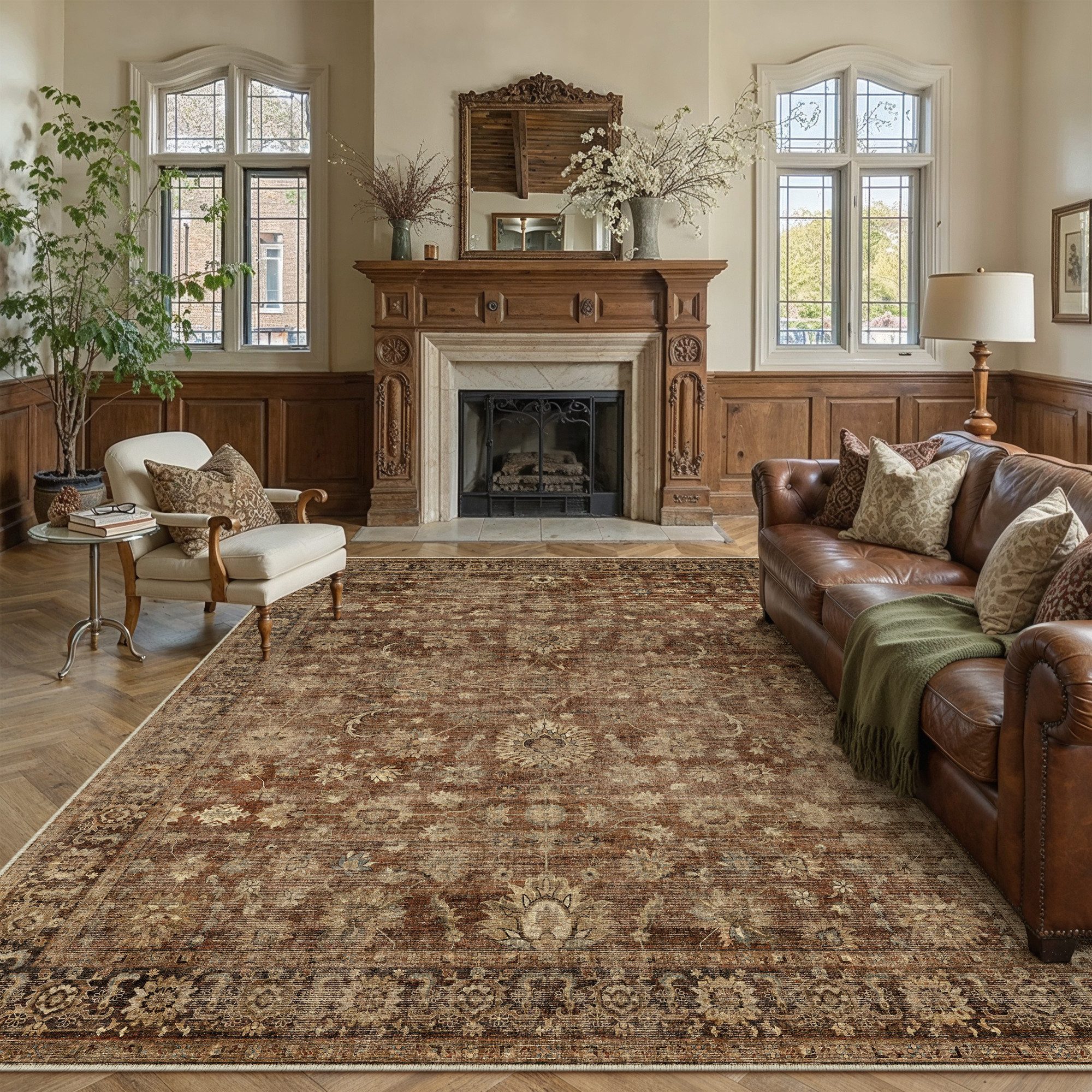 PURECOZY Teppich vintage-Stil, Kurzflor & Weich, waschbar & pflegeleicht, 120 x 180cm, Rechteckig, Höhe: 5 mm, geeignet für verschiedene Innenräume
