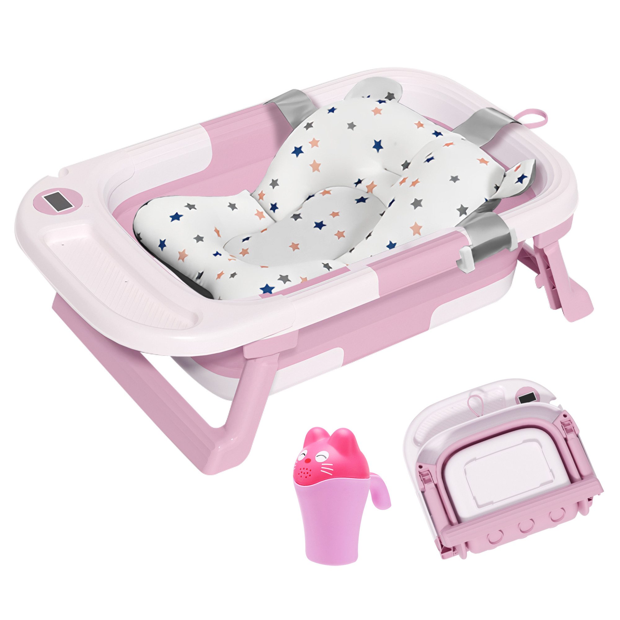 Babybadewanne faltbar Babywanne Badewanne, mit Thermometer, Haarwaschbecher