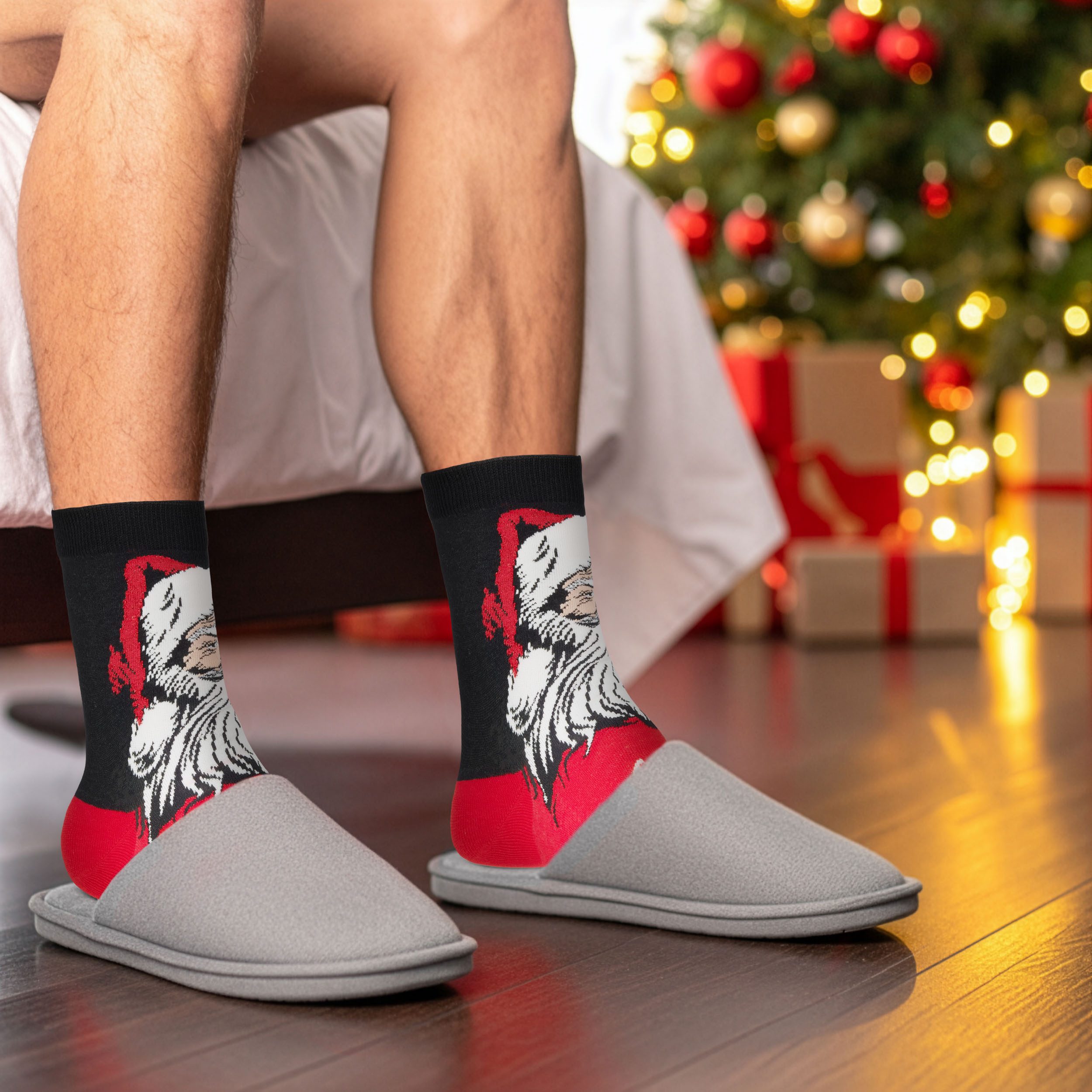 BRUBAKER Socken Herren Weihnachtssocken - Weihnachtsmann Skateboarder & Breakdancer (Geschenkset mit spaßigen Santa Sockenmotiven, 5-Paar, Bunte Baumwollsocken für Männer) Humorvolle Herrensocken für Weihnachten & Nikolaus
