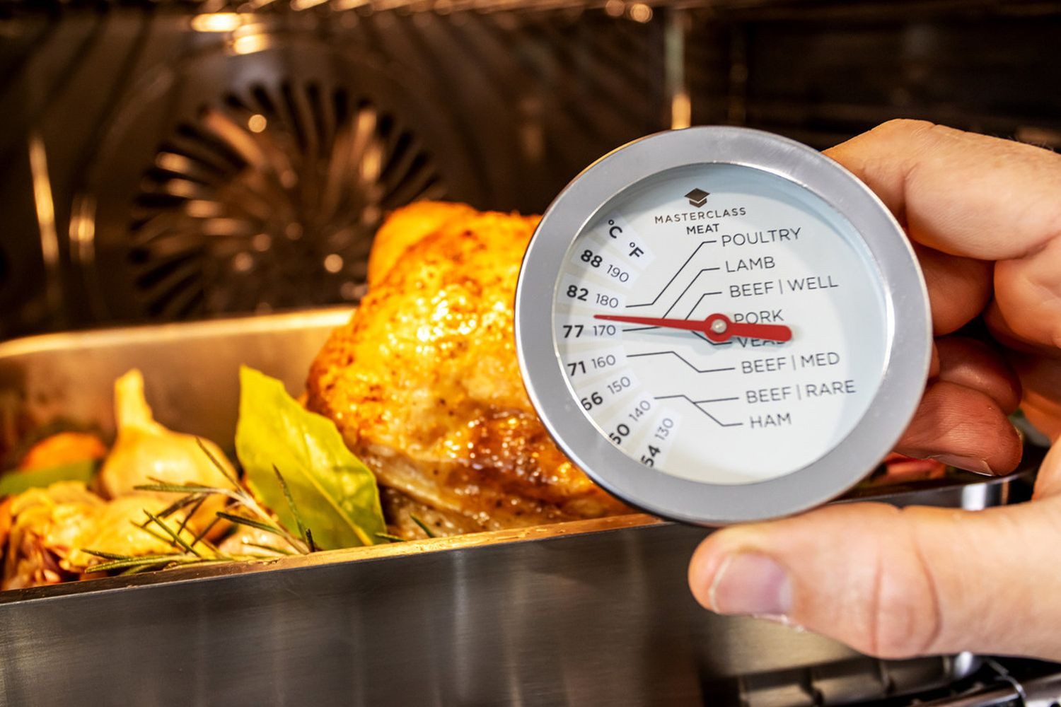 Kitchencraft Bratenthermometer Großes Edelstahl-Fleischthermometer mit präziser, analoger Anzeige, 1-tlg., Zeigt ideale Kerntemperaturen für Braten, Fleisch & Geflügel