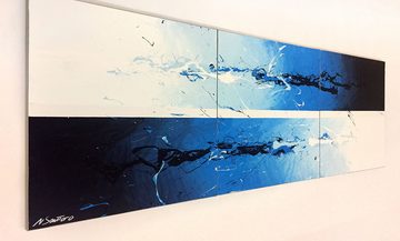 WandbilderXXL XXL-Wandbild Blue Stream 210 x 70 cm, Abstraktes Gemälde, handgemaltes Unikat