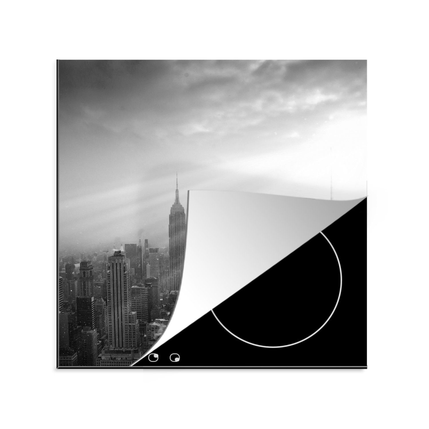 MuchoWow Herdblende-/Abdeckplatte Schnee in New York schwarz und weiß, Vinyl, (1 tlg), 78x78 cm, Ceranfeldabdeckung, Arbeitsplatte für küche