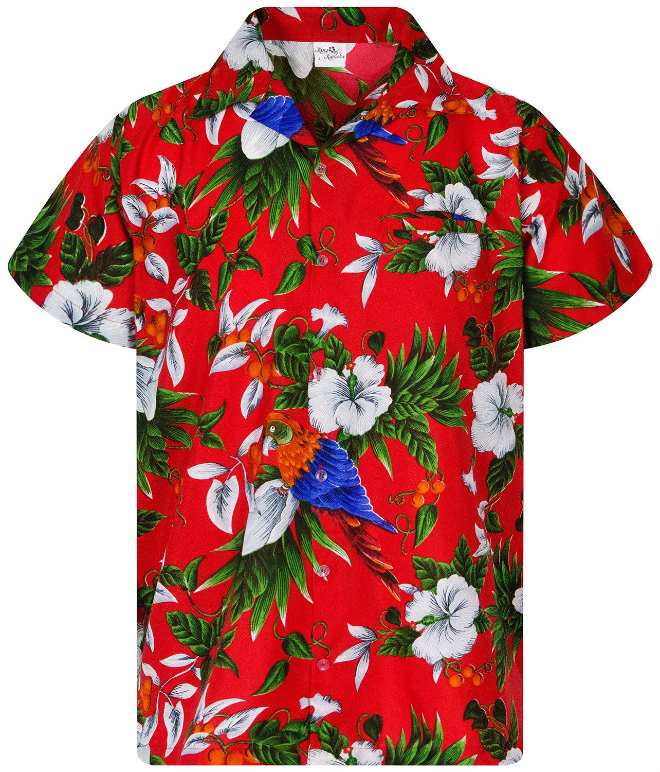 King Kameha Hawaiihemd Cherry Parrot Funky Hawaii-Hemd Herren Kurzarm Front-Tasche Stylish