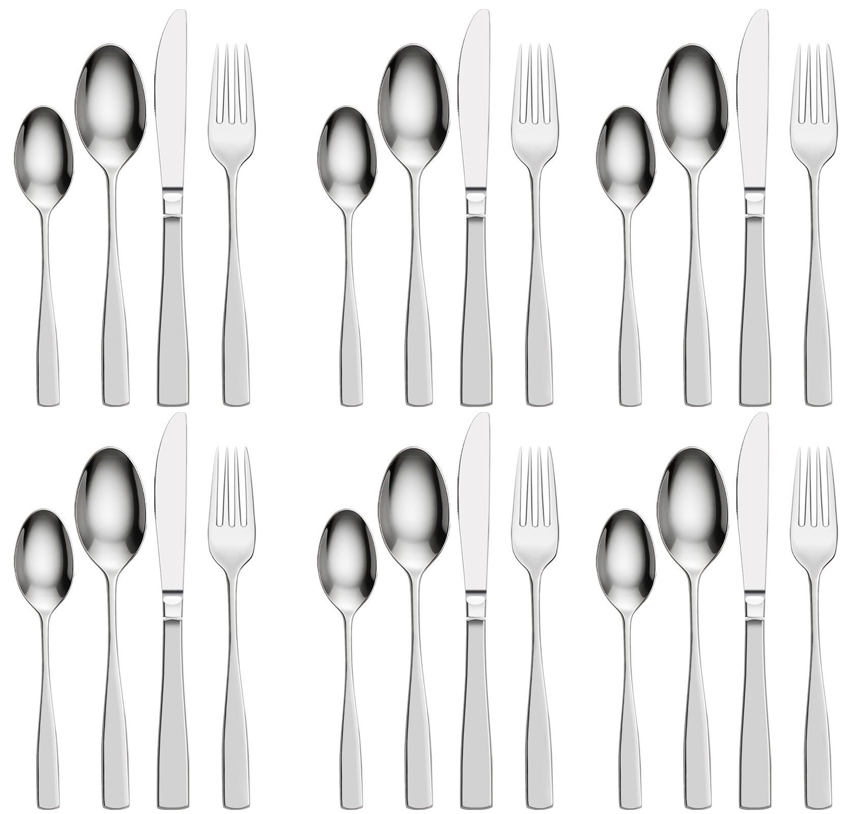ElitVita Besteck-Set Edelstahl, mit Löffel Gabel Steakmesser, Spülmaschinenfest (24-tlg), 6 Personen, 401 Edelstahl, 24 teiliges Besteckset für Weihnachtsfeier Restaurant Hotel