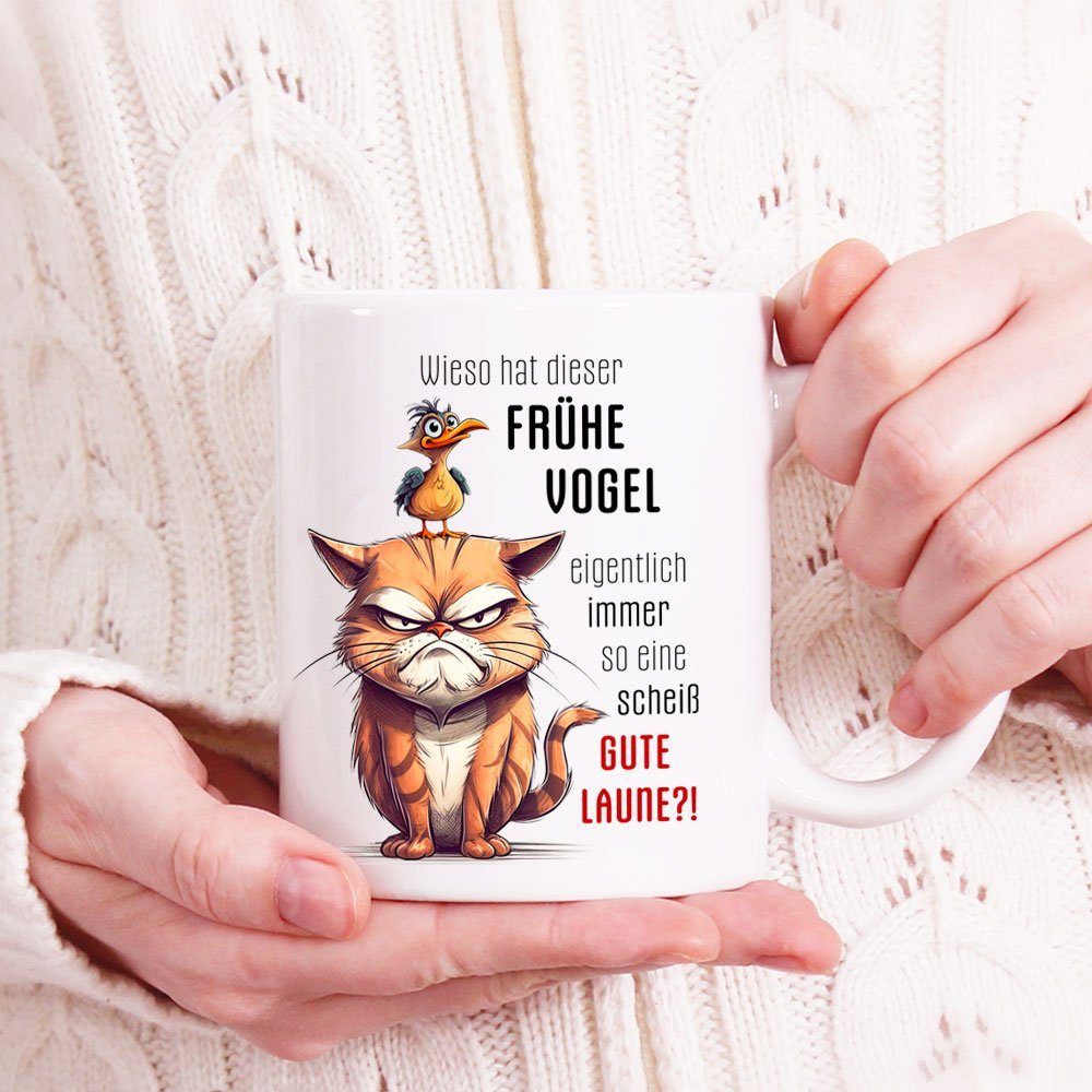 Cadouri Tasse DER humorvolle Geschenk, handgefertigt, VOGEL FRÜHE Bürotasse, Keramik, bedruckt, Kaffeetasse Spruch - mit ml 330 beidseitig Tasse