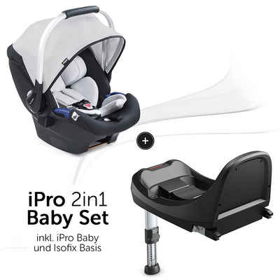 Hauck Babyschale iPro Baby - Lunar, Gruppe 0+ Baby Autositz ab Geburt bis 18 Monate mit Isofix Basis iPro Base