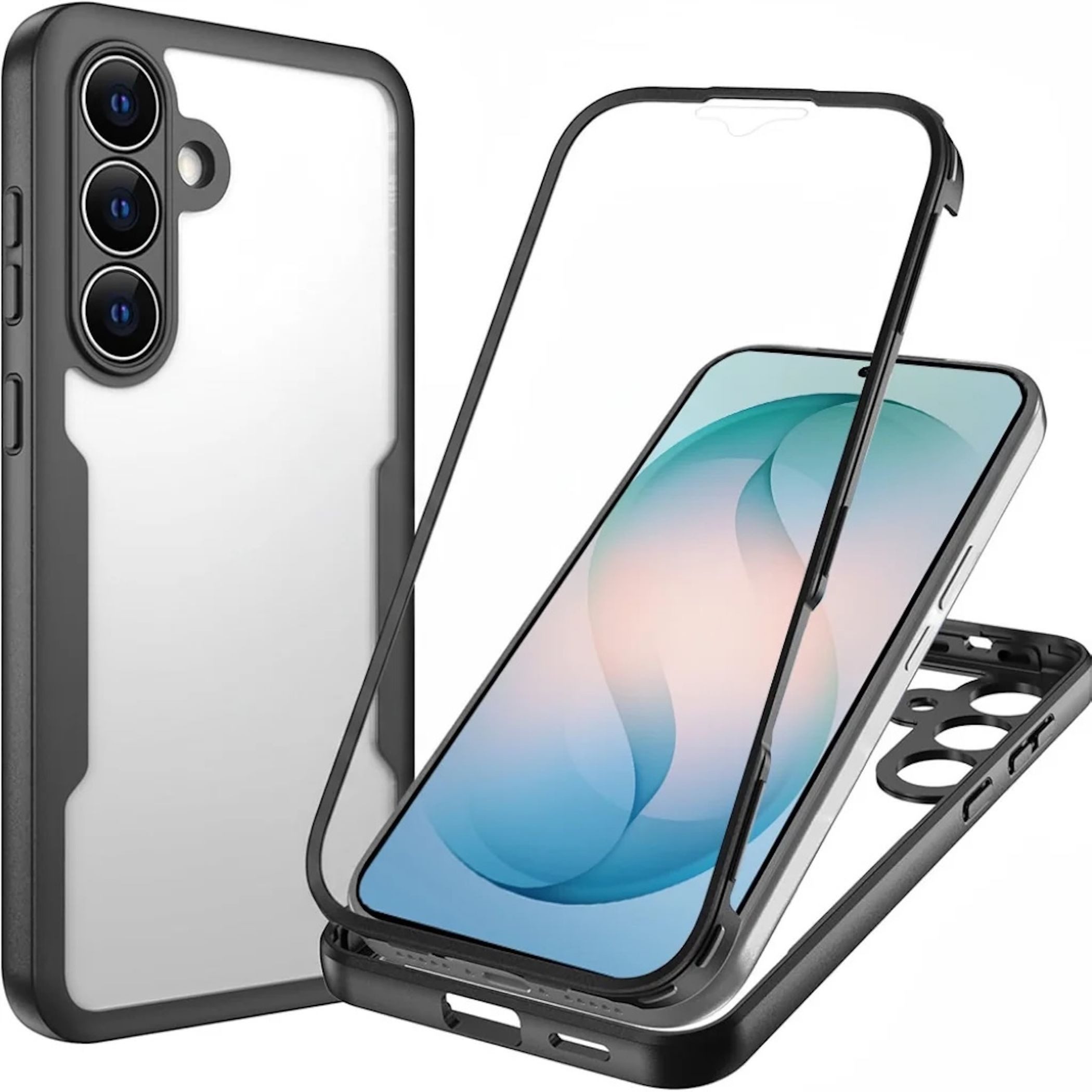 Wigento Handyhülle 360 Grad für Samsung Galaxy A57 5G mit Display & Kameraschutz Schwarz 6,7 Zoll, 360 Grad Schutz, stoßdämpfend, robust