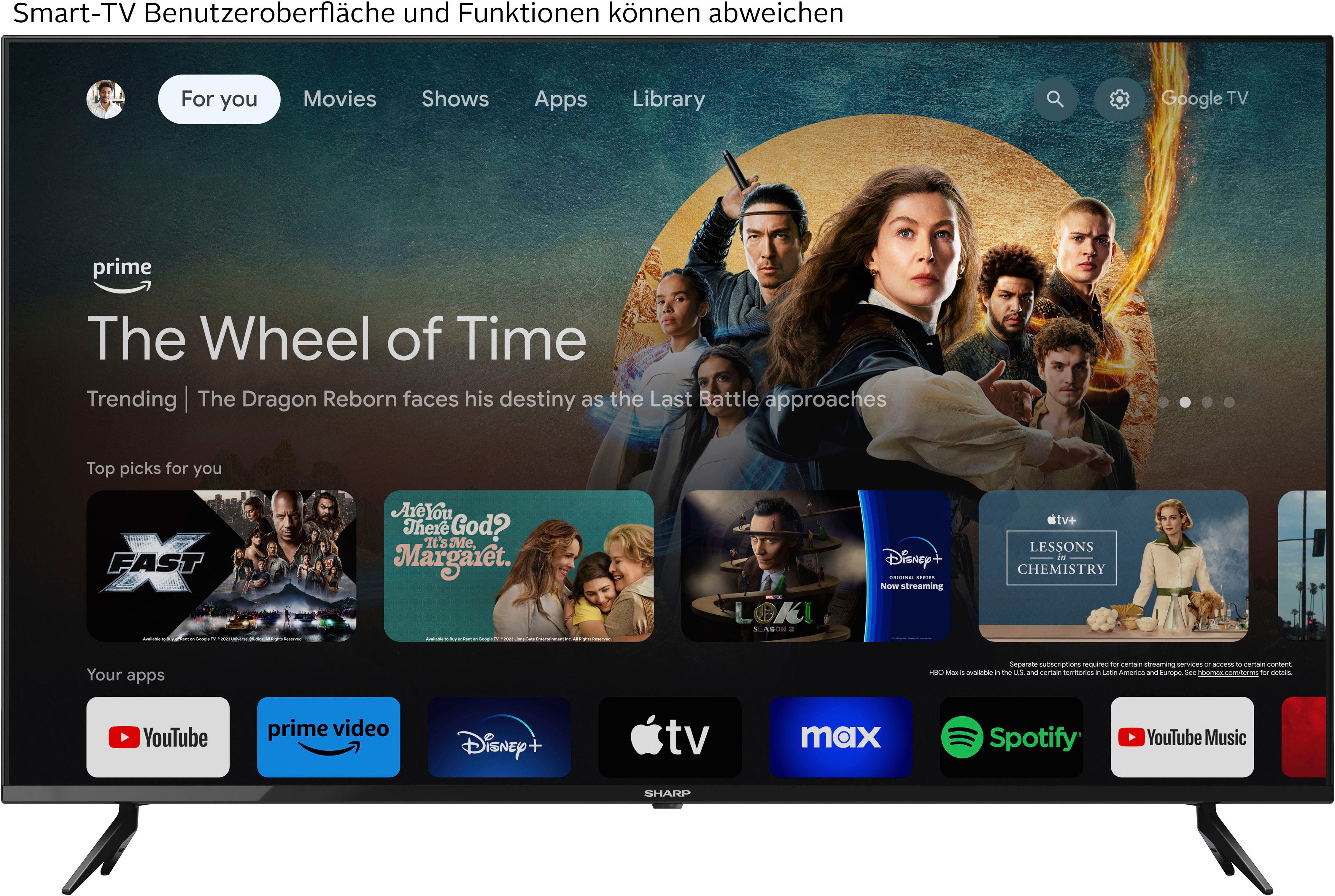 Sharp 4T-C43GLx LED-Fernseher (108 cm/43 Zoll, 4K Ultra HD, Google TV, Smart-TV, 4K Ultra HD, Dolby Atmos, Dolby Vision, HDMI 2.1 mit eARC)