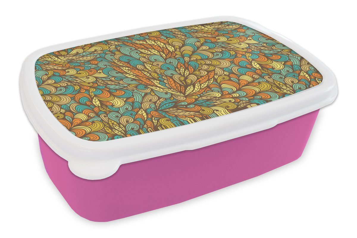 MuchoWow Lunchbox Design - Blätter - Abstrakt, Kunststoff, (2-tlg), Brotbox für Erwachsene, Brotdose Kinder, Snackbox, Mädchen, Kunststoff rosa