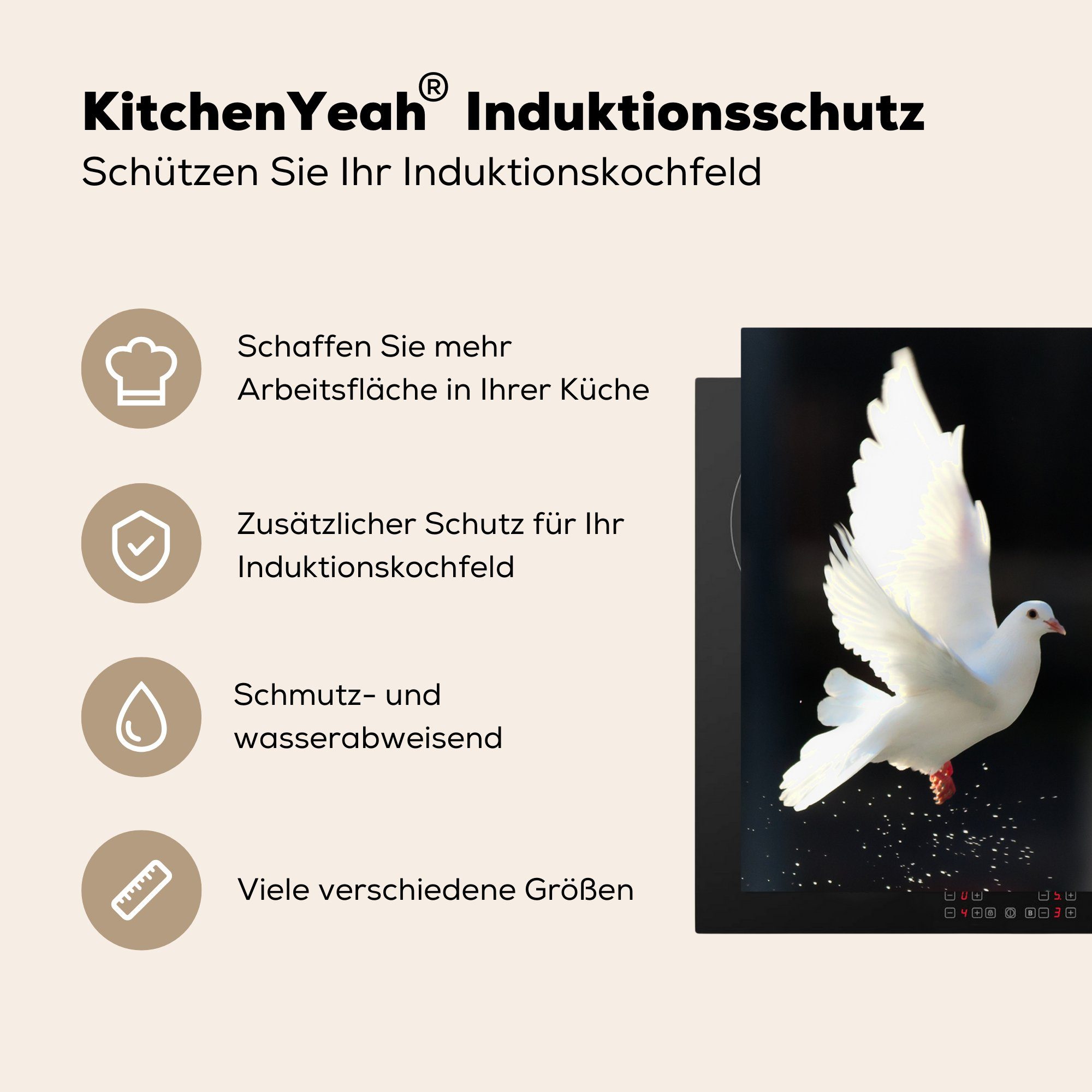 Herdblende-/Abdeckplatte für Vinyl, küche Weiß MuchoWow - Arbeitsplatte Himmel, 78x78 (1 cm, - Taube tlg), Ceranfeldabdeckung,