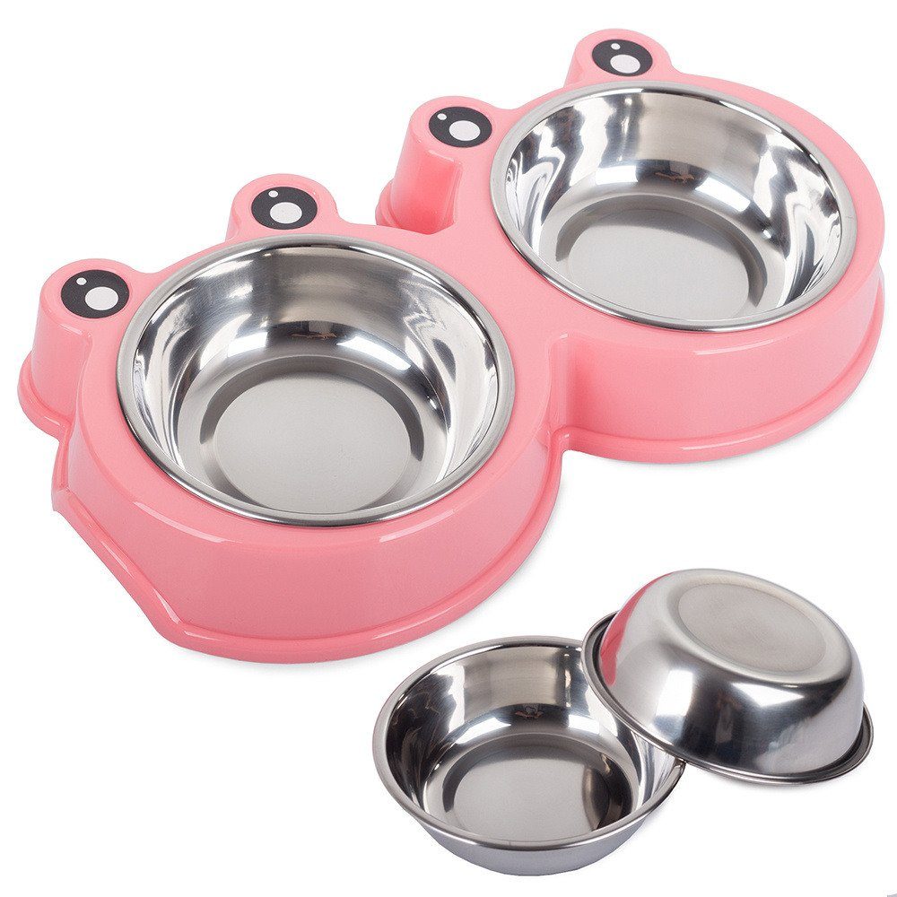 Napf Doppelnapf Futternapf Fressnapf aus Metall für Hund und Katze Rosa